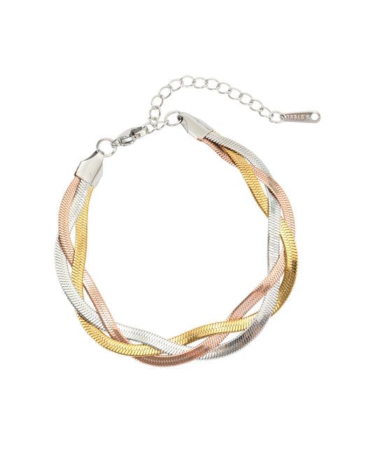 Bracelet en acier tricolore maille tressée
