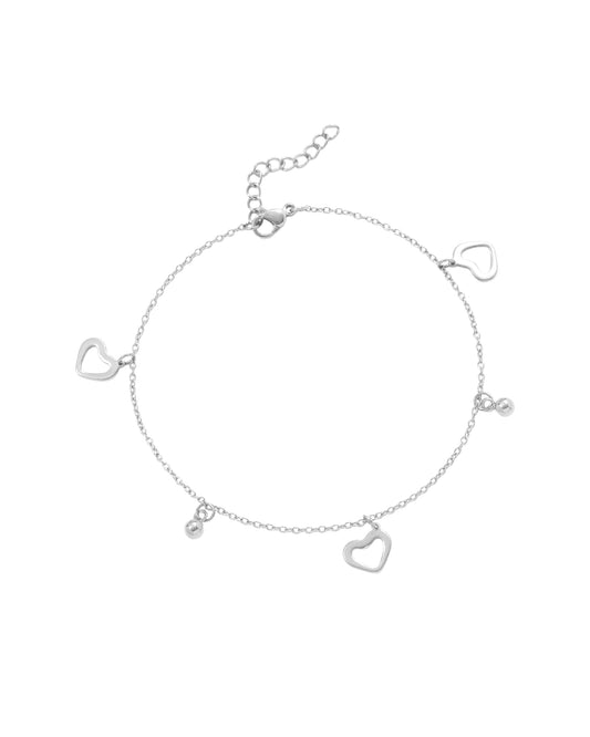 Bracelet de cheville en acier avec charms cœurs et billes