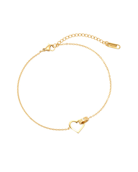 Bracelet de cheville en acier doré motif coeur avec cercle entrelacé