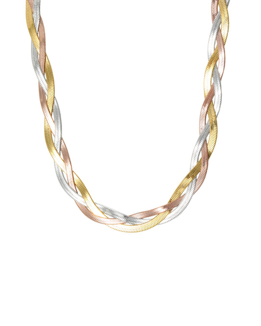 Collier en acier tricolore maille tressée