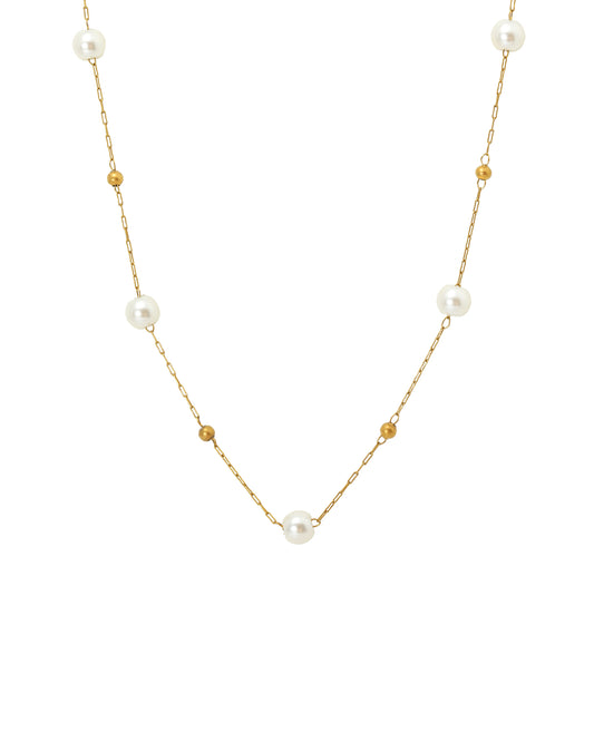 Collier en acier doré avec perles et billes lisse