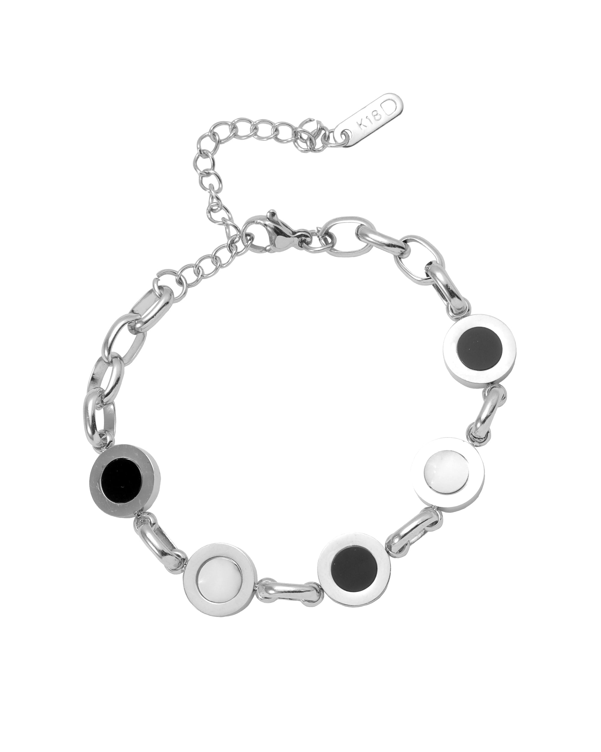 ARMBAND MET MEERDERE RONDJES ONYX EN WIT STAAL