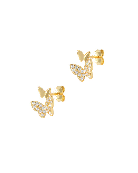 Boucles d'oreilles en argent doré doubles papillons avec zirconium