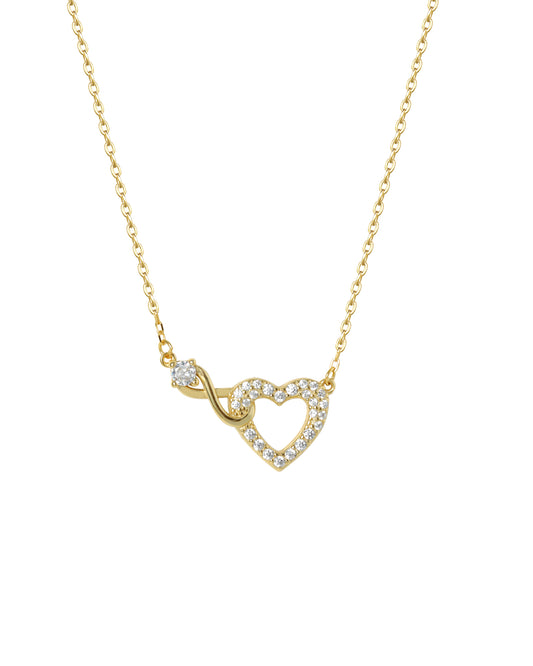 Collier en argent doré coeur avec zirconium + infini avec solitaire