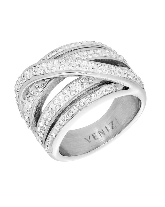 Bague en acier 5 rangs avec strass