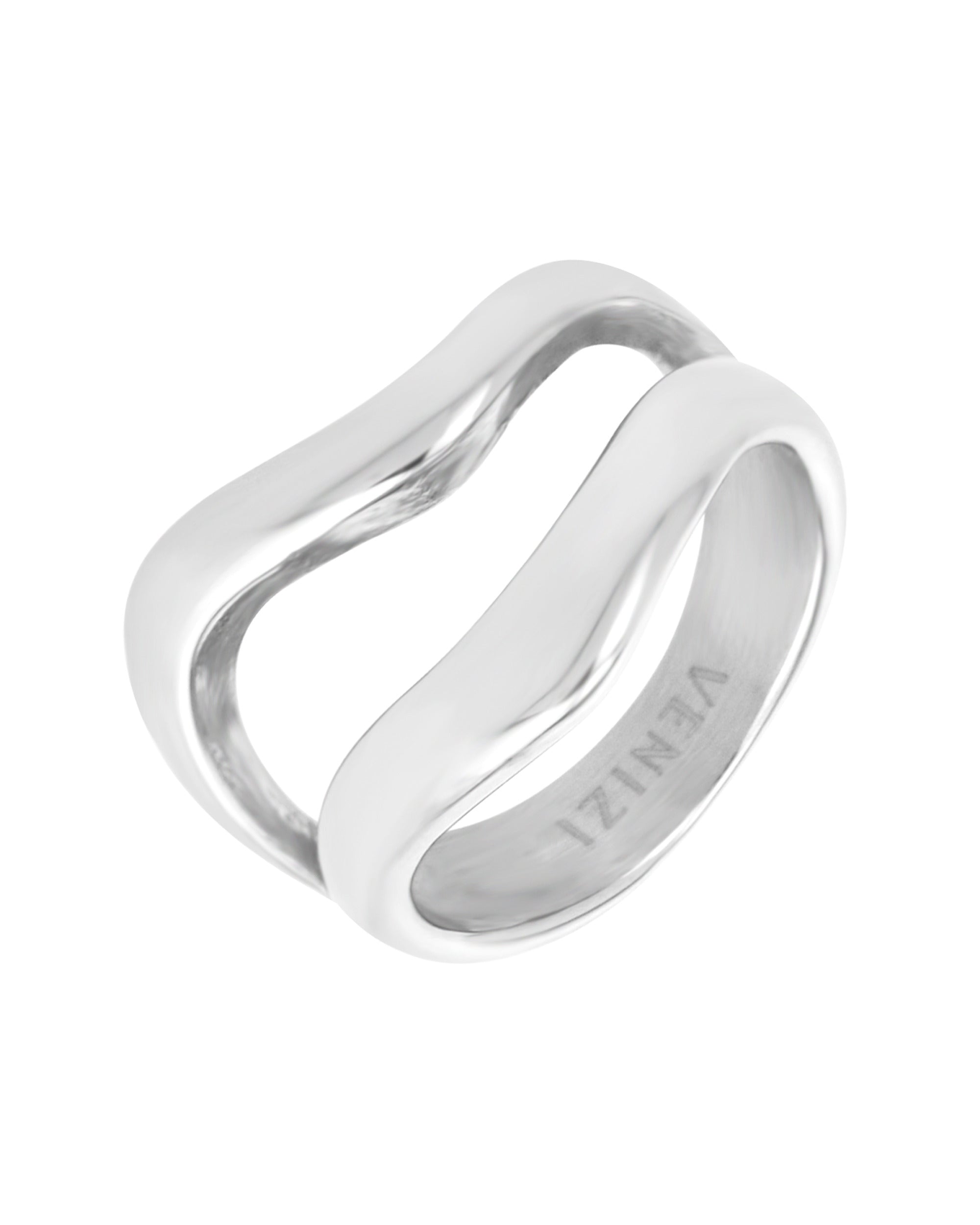 Bague en acier massif double motif V