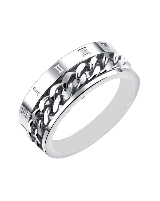 Bague en acier maille gourmette et chiffres romains