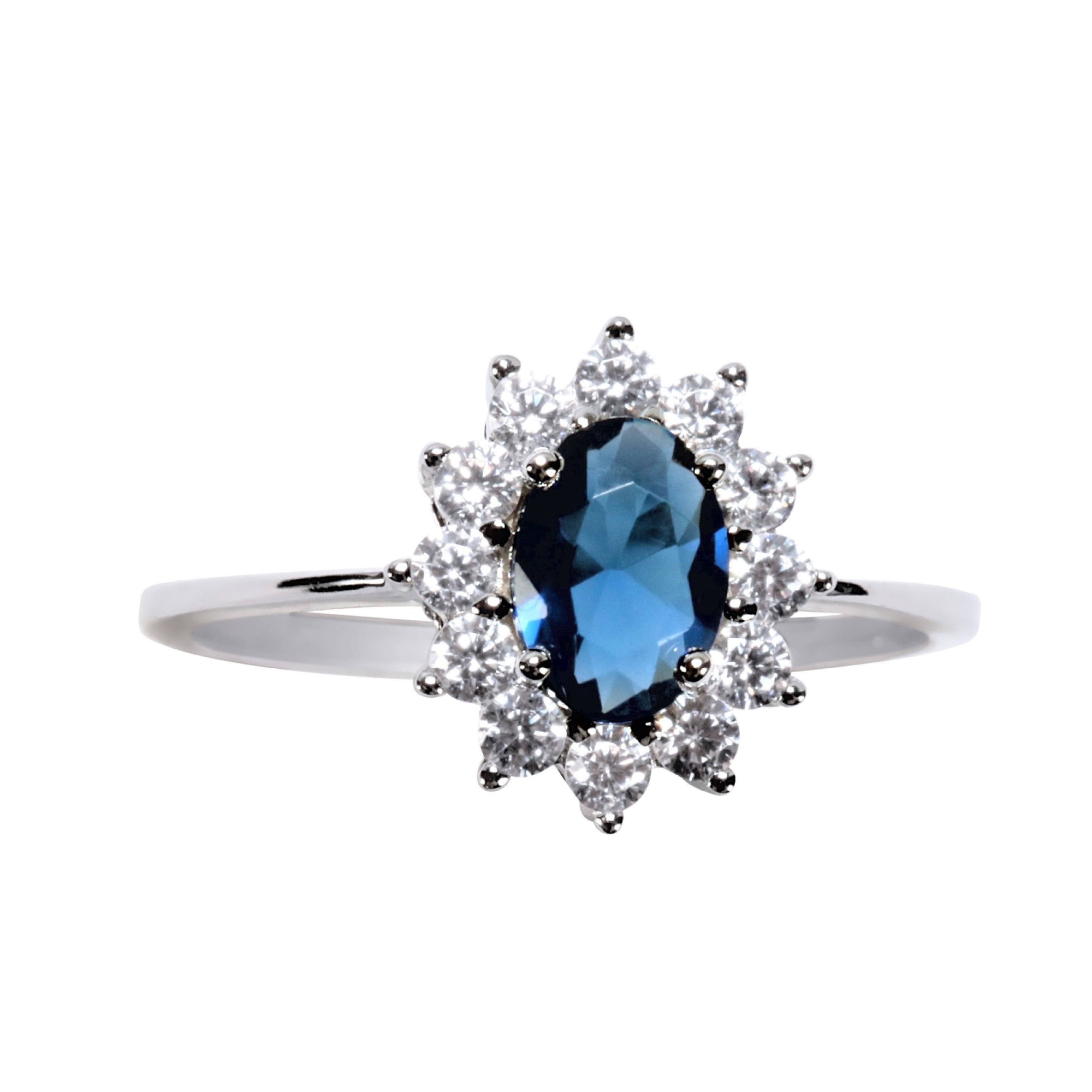 BAGUE EN ARGENT FLEUR BLEUE ET PIERRES