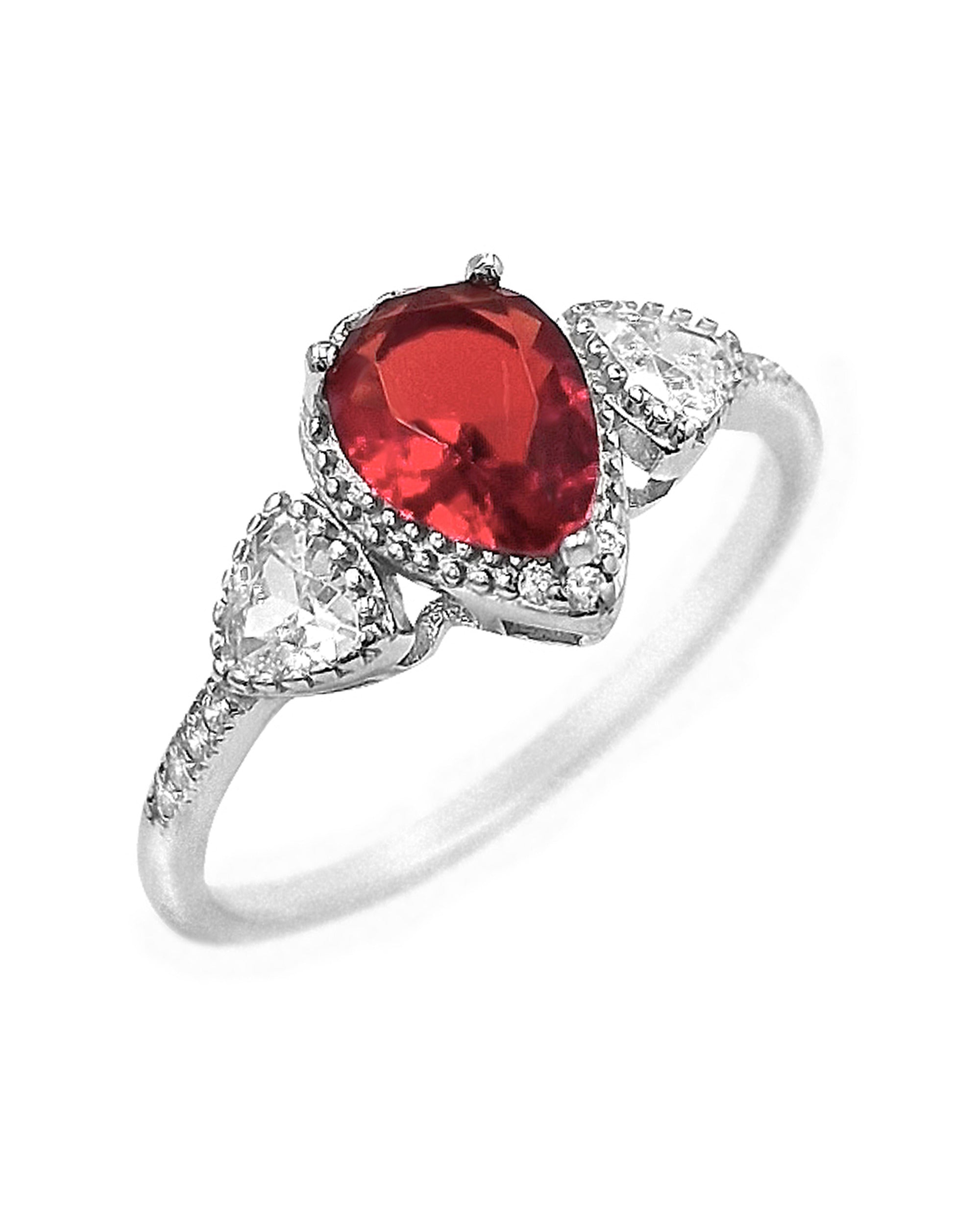 BAGUE EN ARGENT SOLITAIRE ROUGE RUBIS ET PIERRES