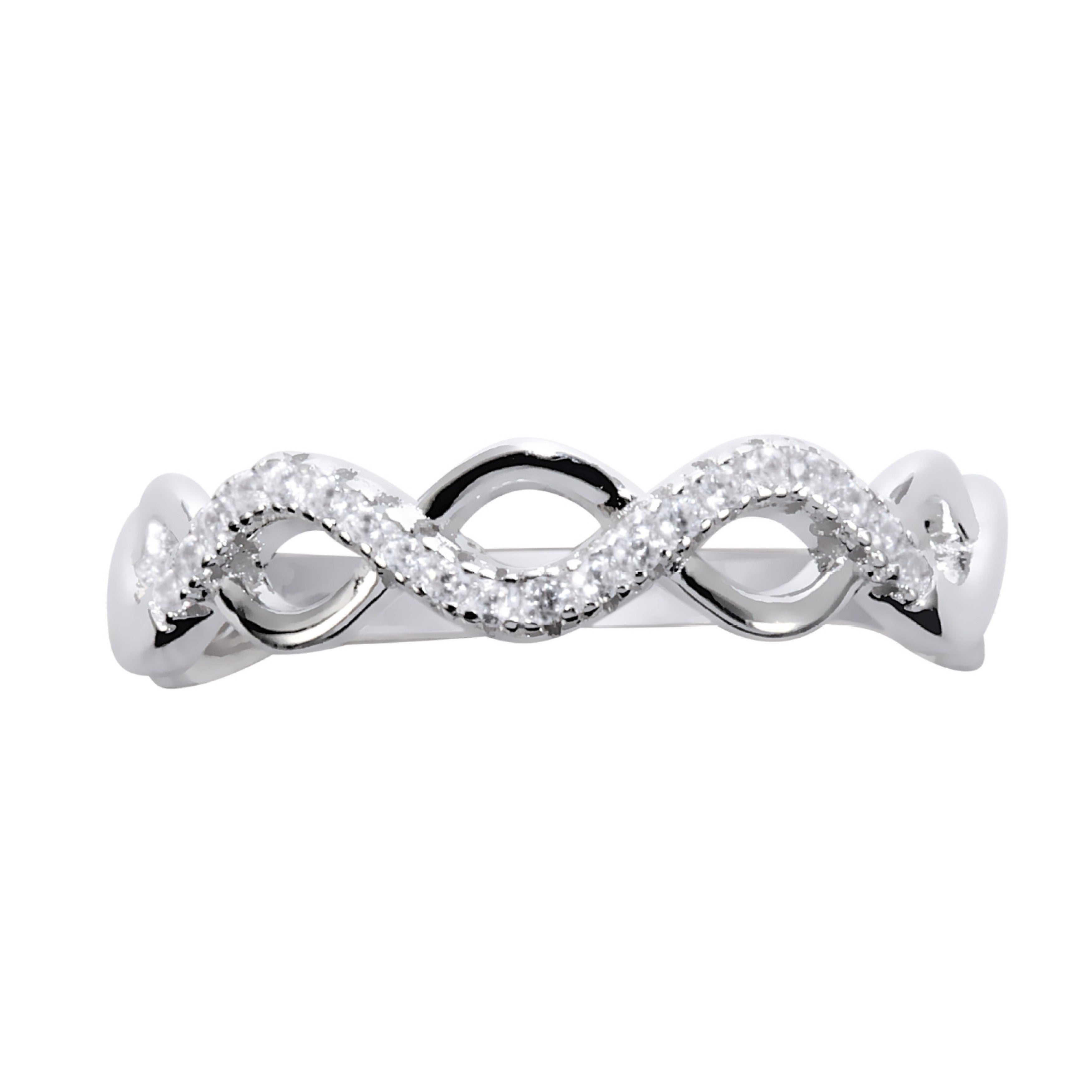 BAGUE EN ARGENT VAGUES CROISEES ET PIERRES