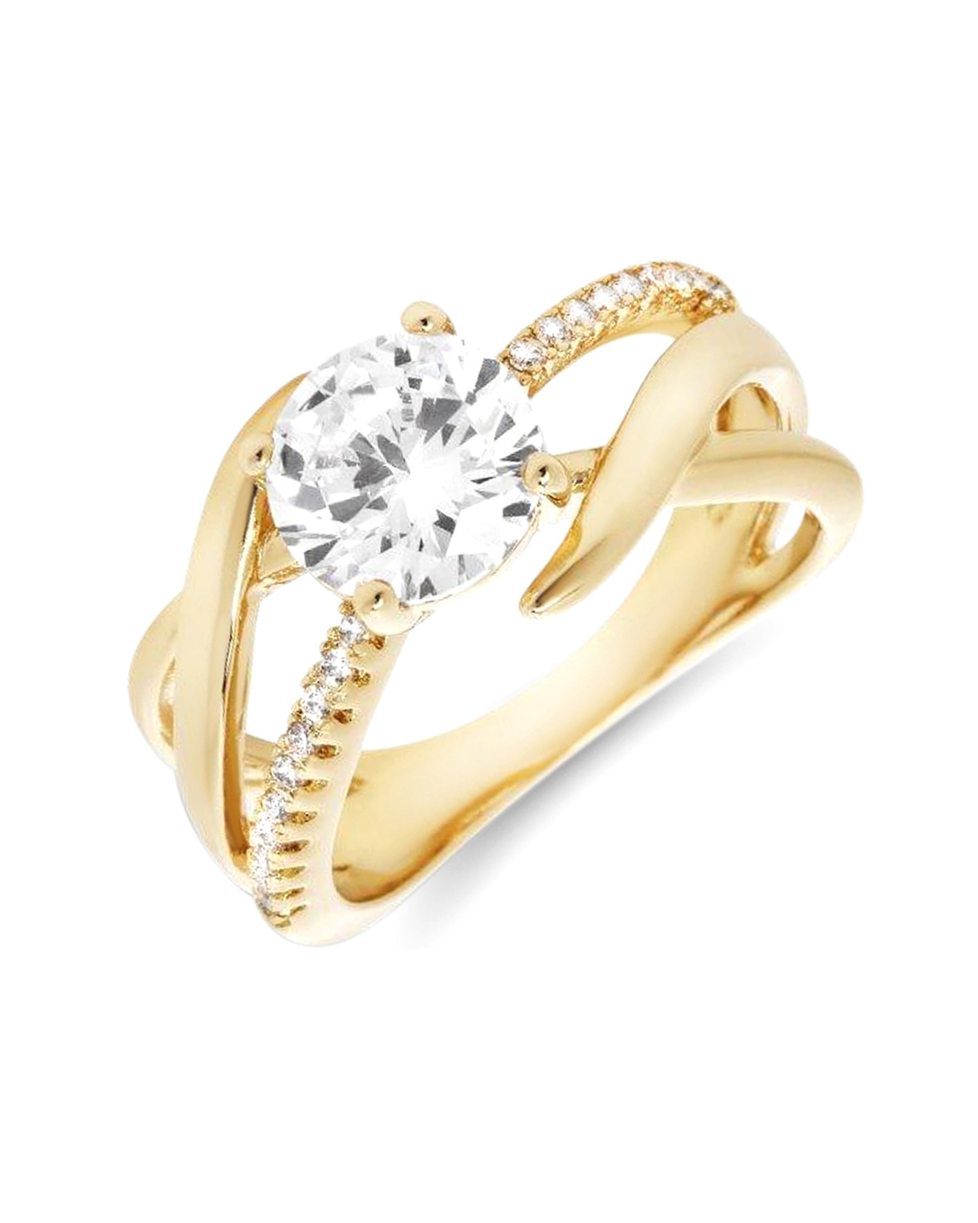 BAGUE EN PLAQUE OR VAGUES ET SOLITAIRE