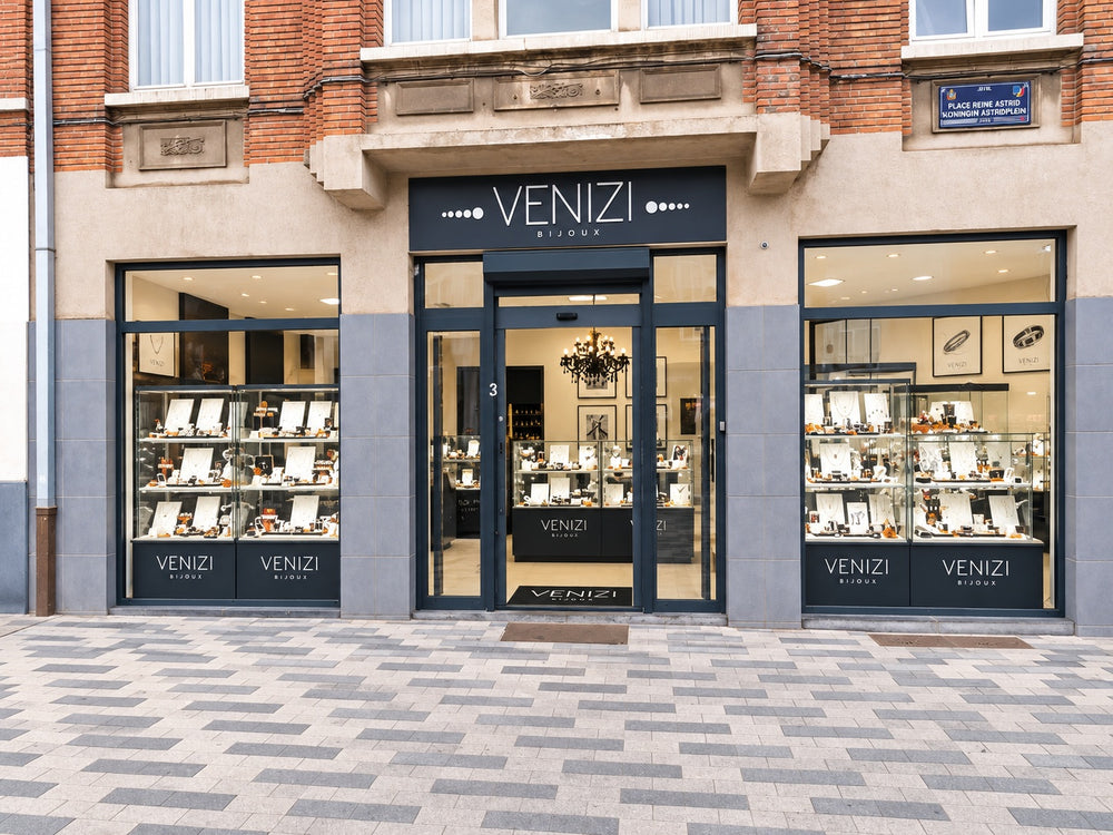Façade extérieure de la bijouterie Venizi place Reine Astrid à Jette
