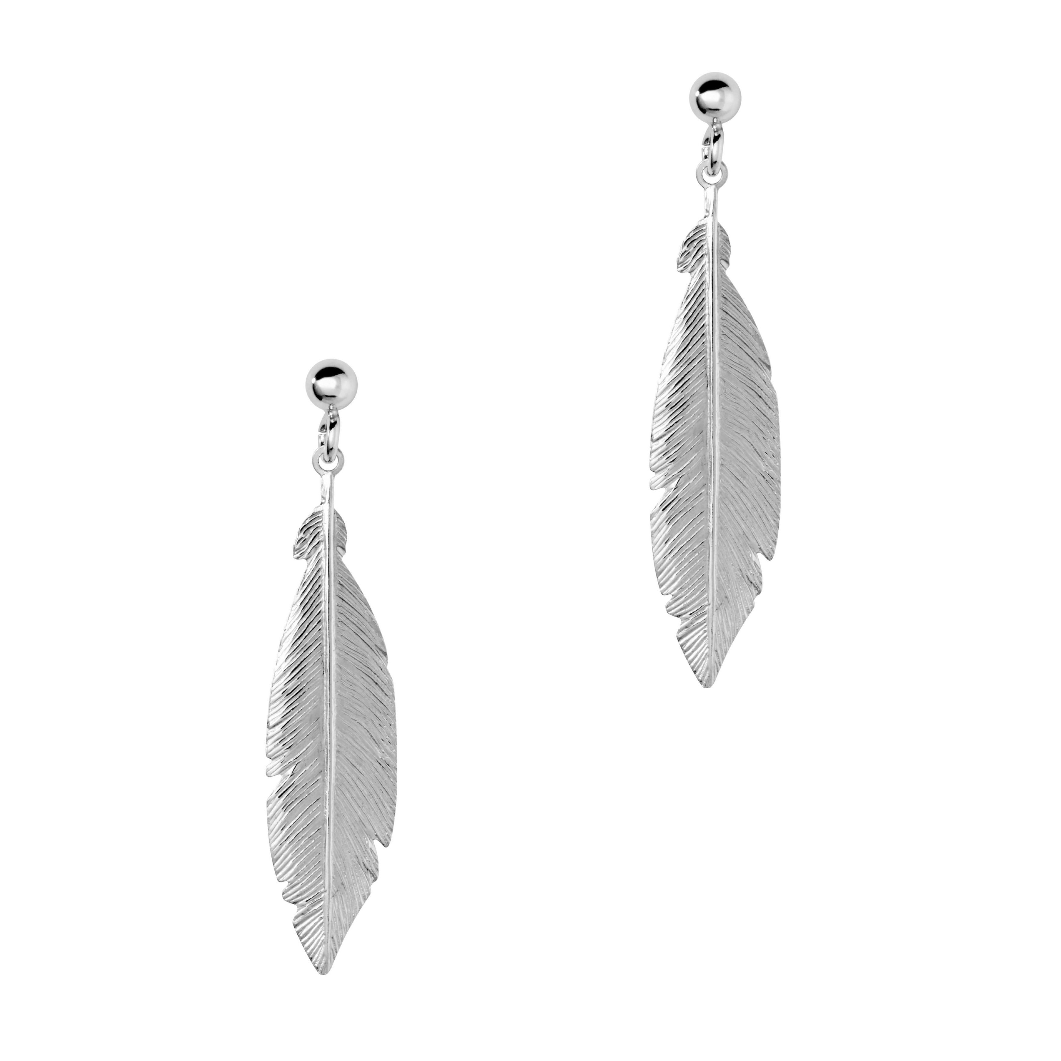 Boucles d'oreilles en argent plumes pendantes
