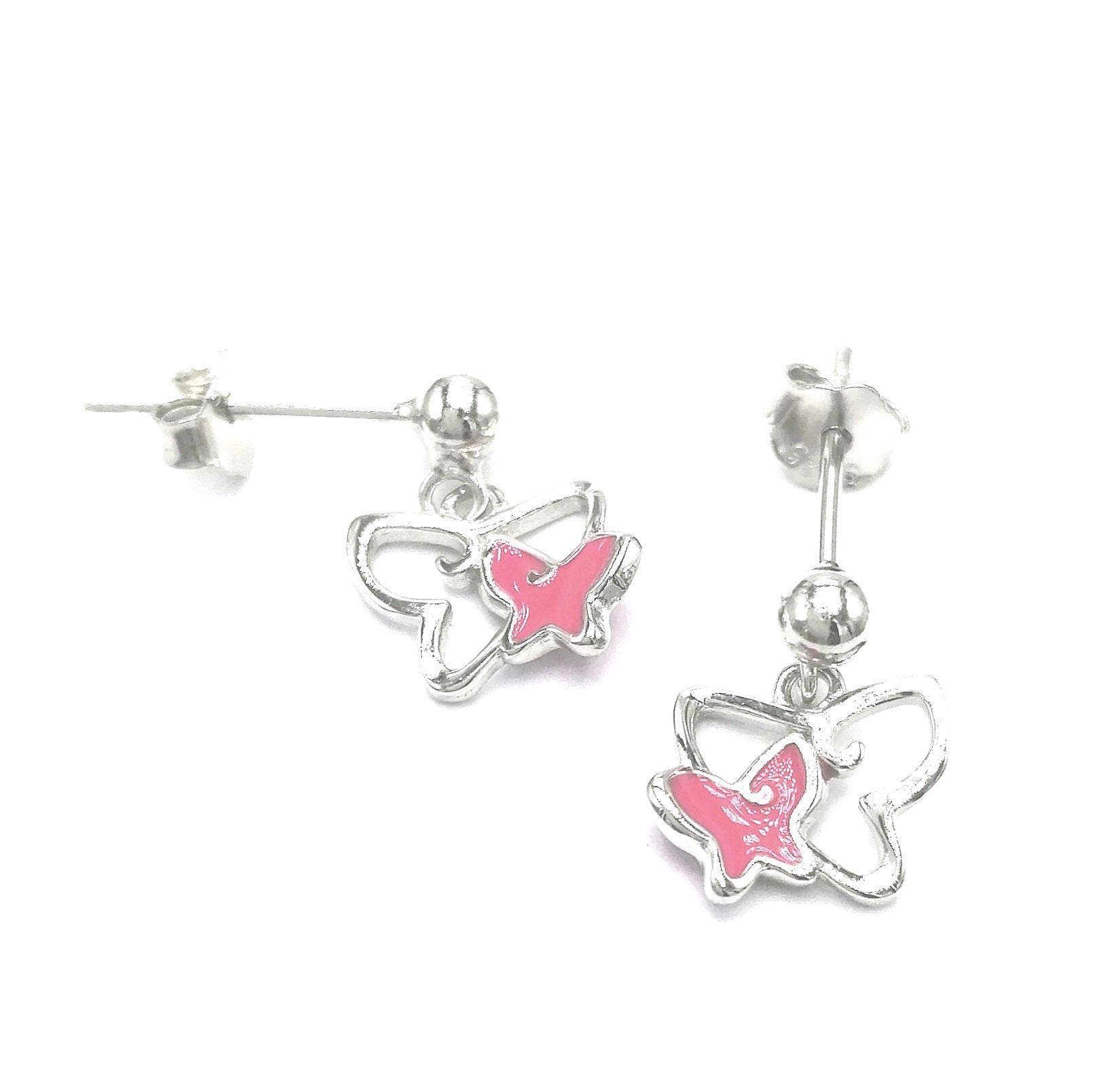 Boucles d'oreilles pour enfant en argent papillon