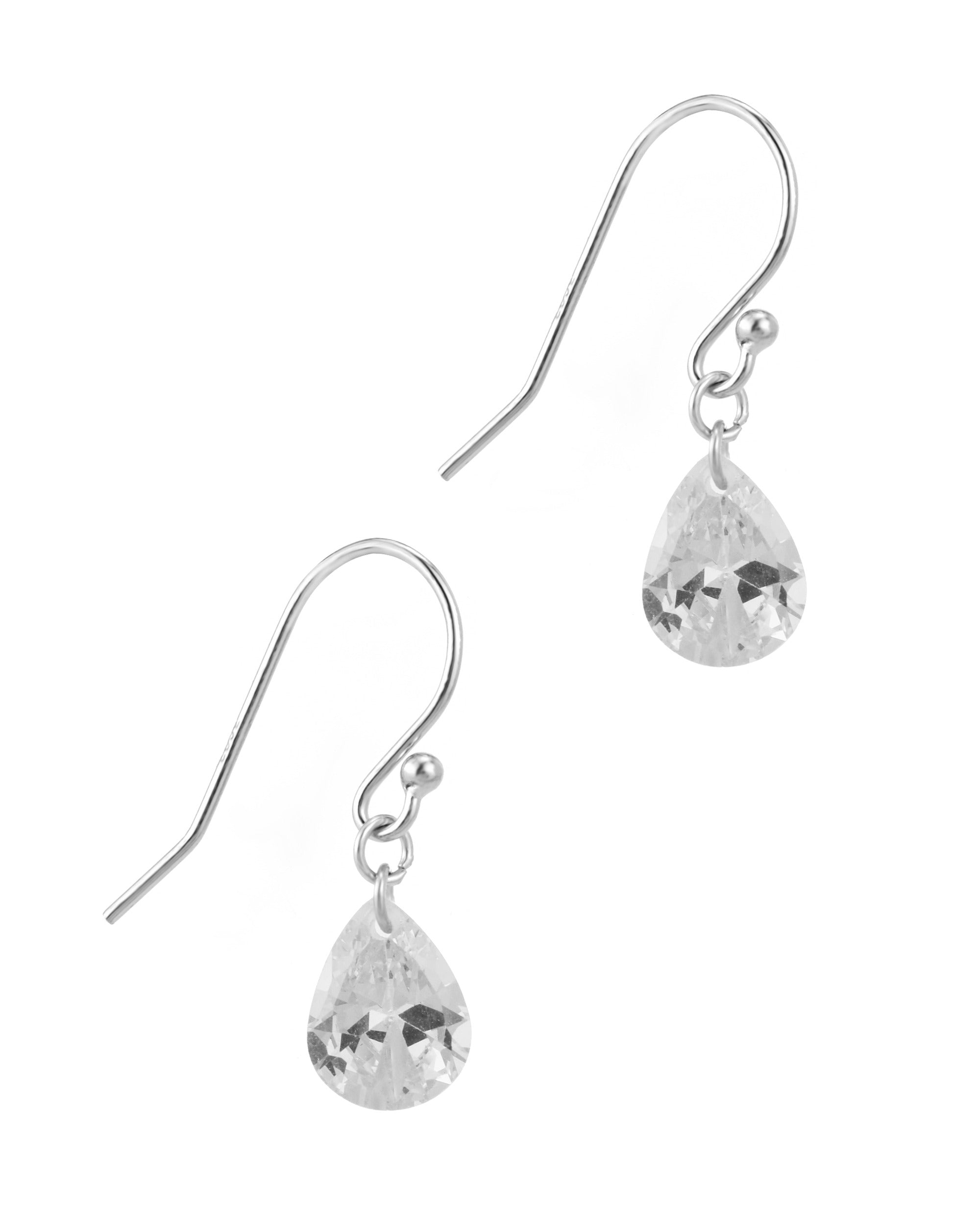 Boucles d'oreilles crochets en argent massif avec solitaire pendant