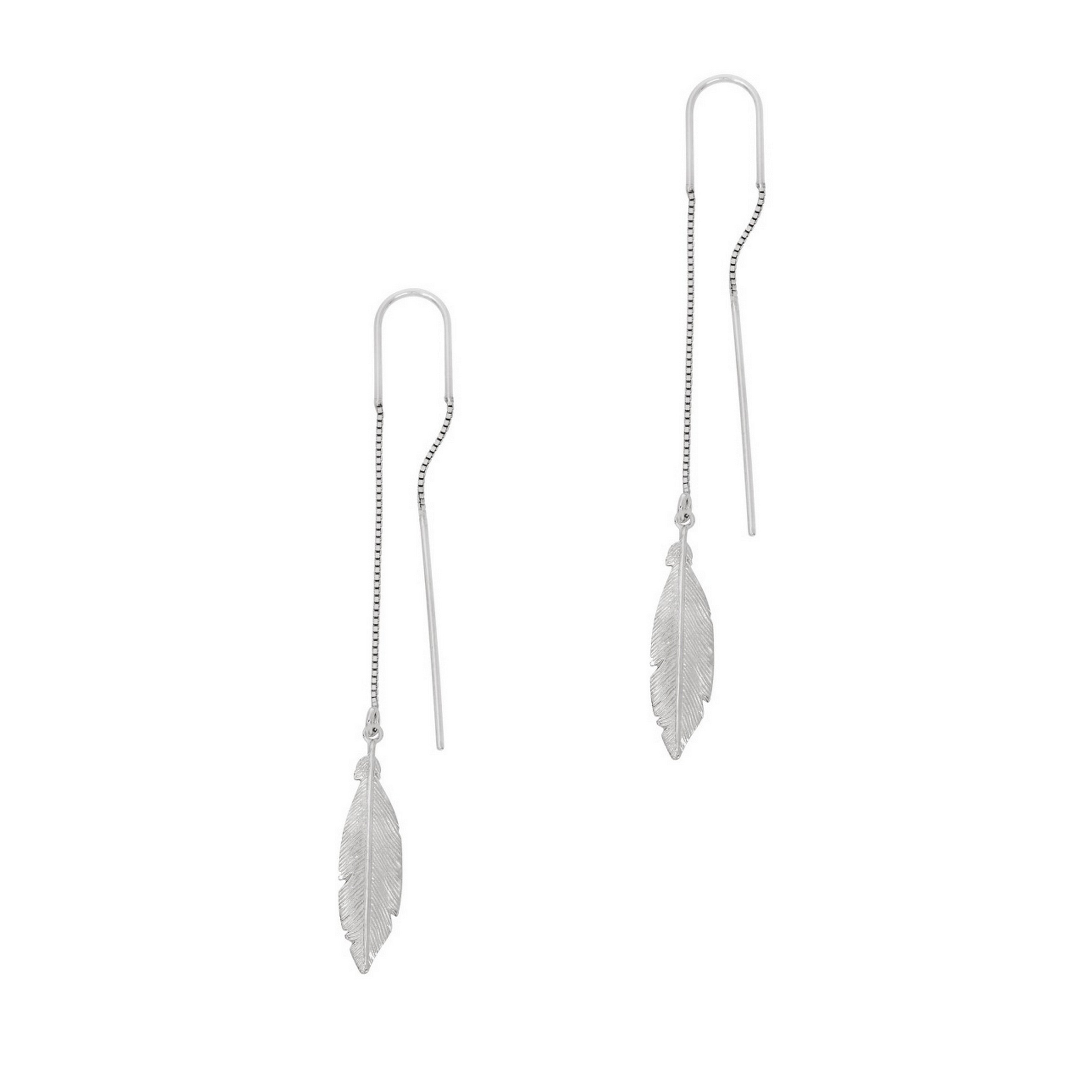 Boucles d'oreilles en argent plume pendantes à enfiler 