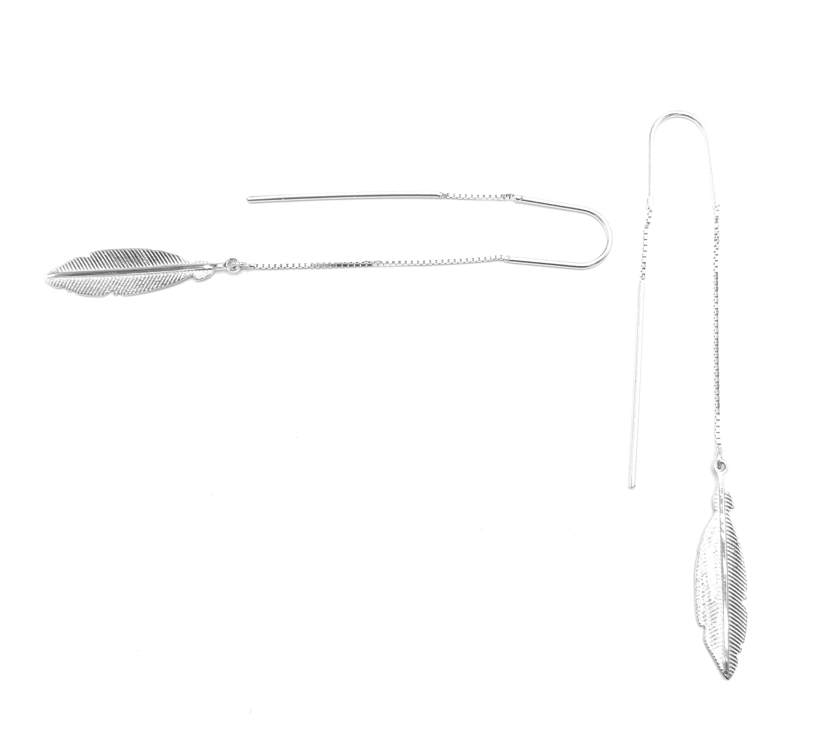Boucles d'oreilles en argent plume pendantes à enfiler 