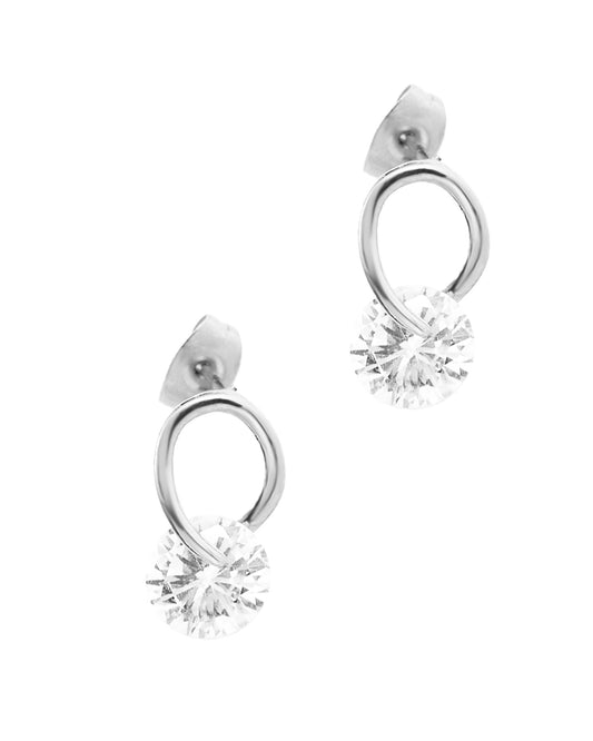 Boucles d'oreilles en acier massif avec solitaire