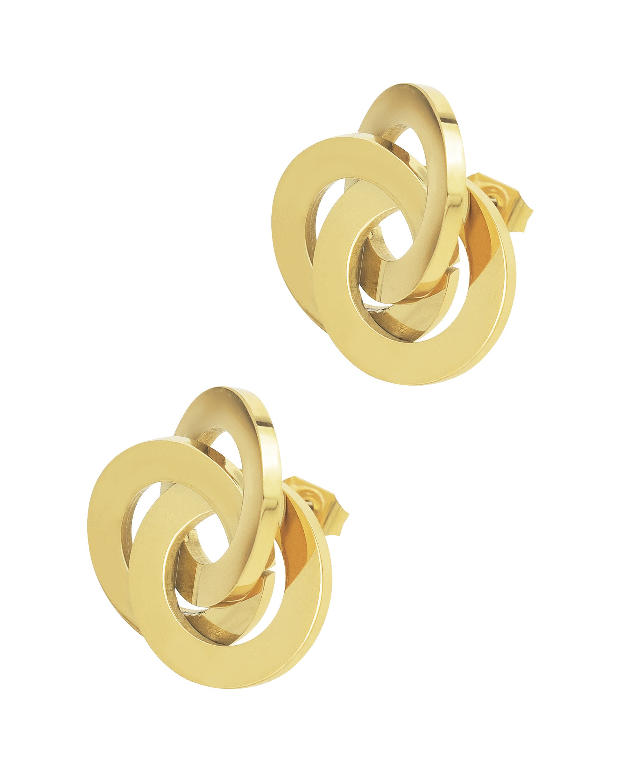 Boucles d'oreilles en acier doré 3 cercles entrelacés