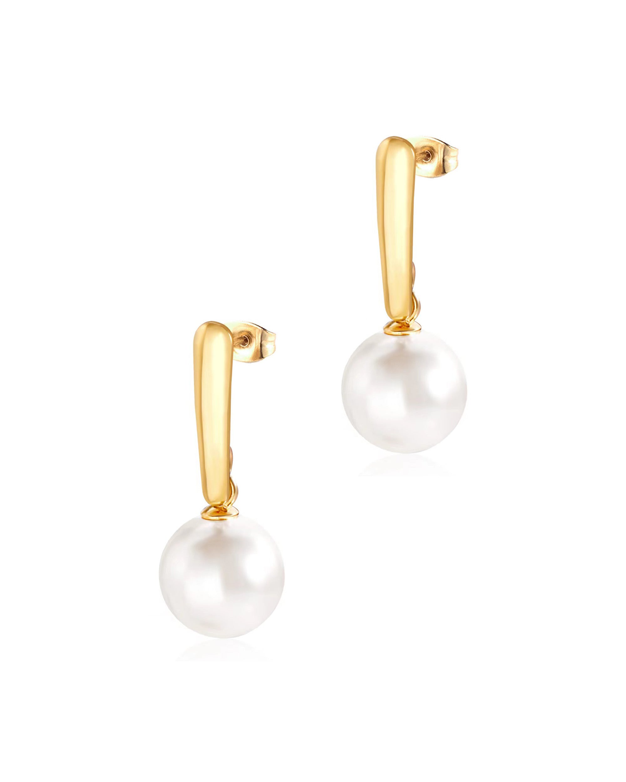 BOUCLES D'OREILLES EN ACIER DORE AVEC PERLE PENDANTE