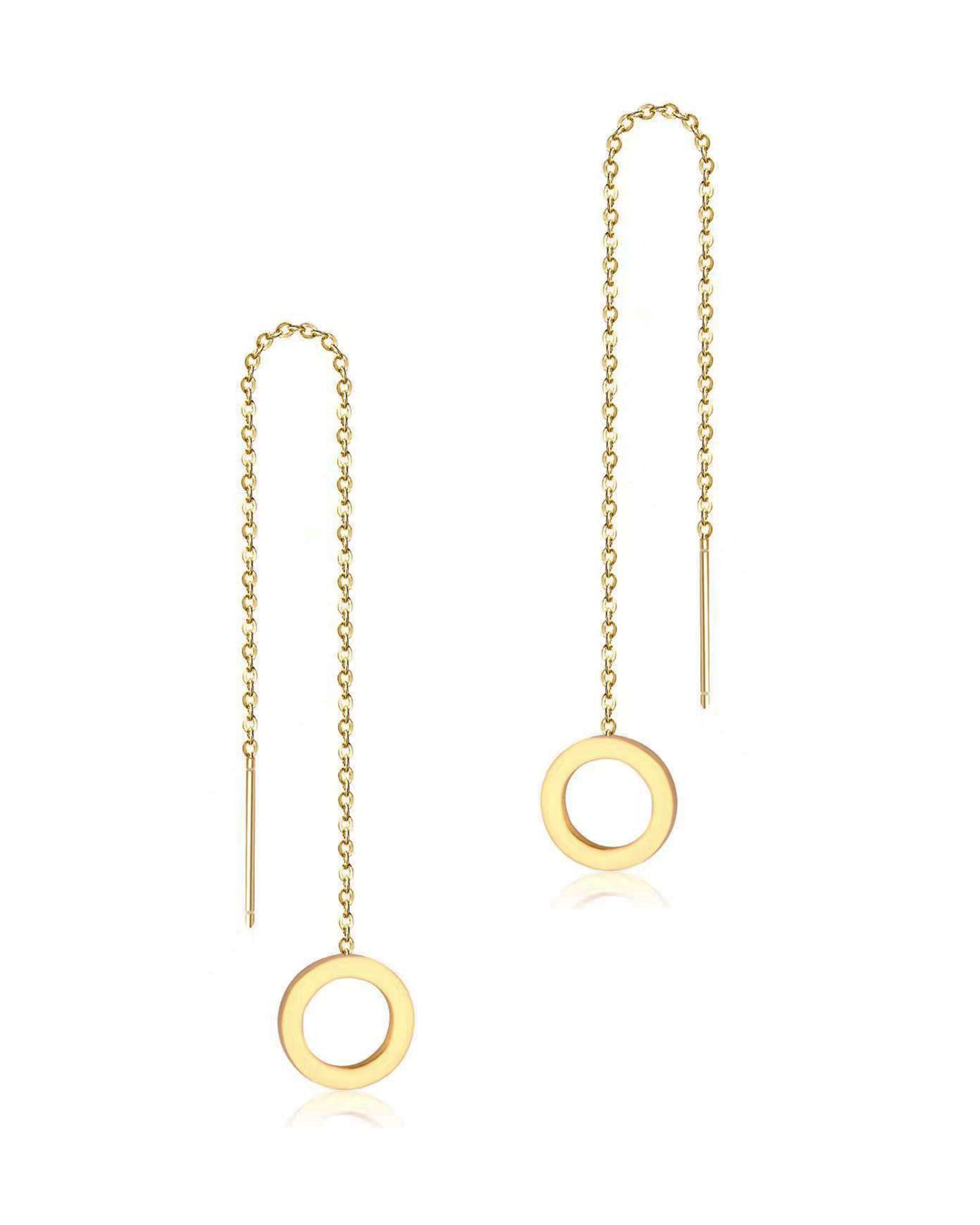 BOUCLES D'OREILLES EN ACIER DORE CHAINE ET CERCLE