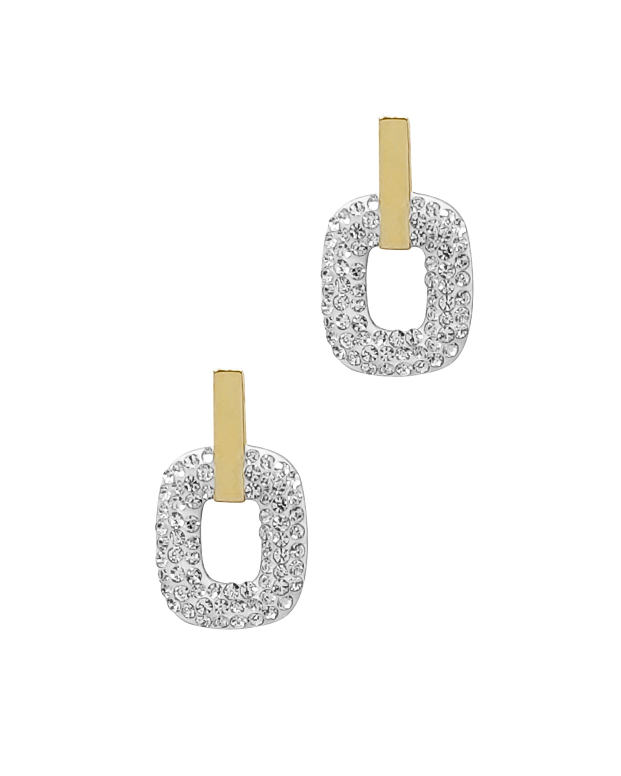 BOUCLES D'OREILLES EN ACIER DORE PETIT CARRE AVEC STRASS