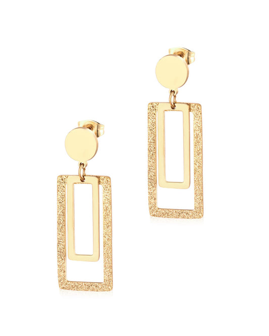 Boucles d'oreilles en acier doré rond et rectangles avec paillettes