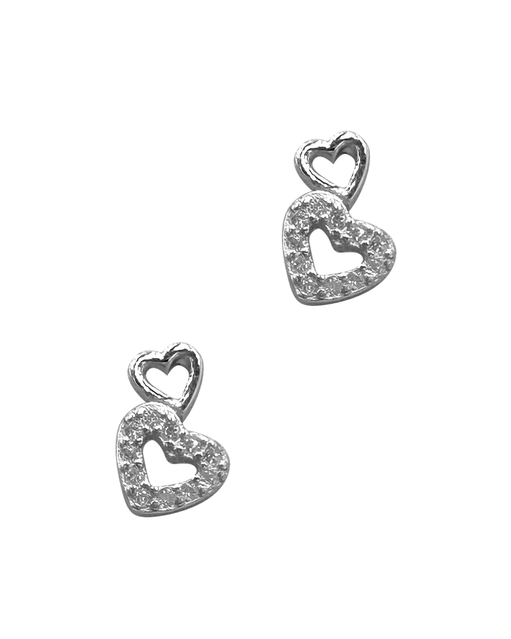 Petites boucles d'oreilles en argent massif 2 coeurs avec pierres