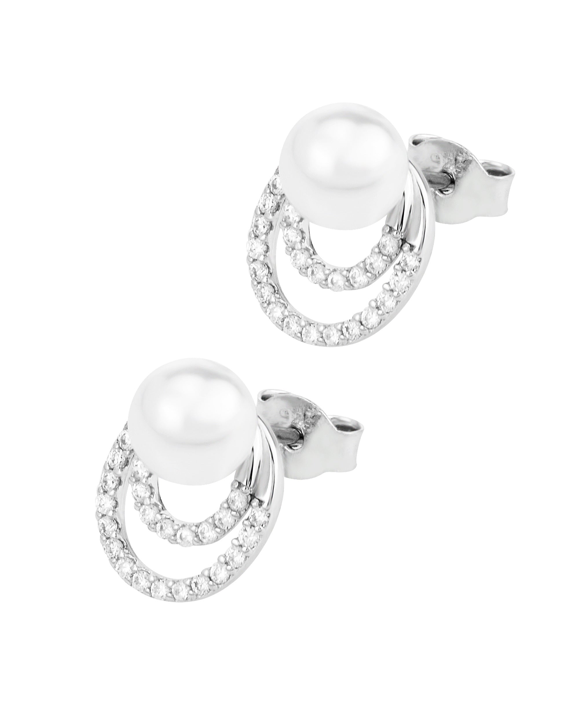 Boucles d'oreilles en argent massif rhodié avec perle