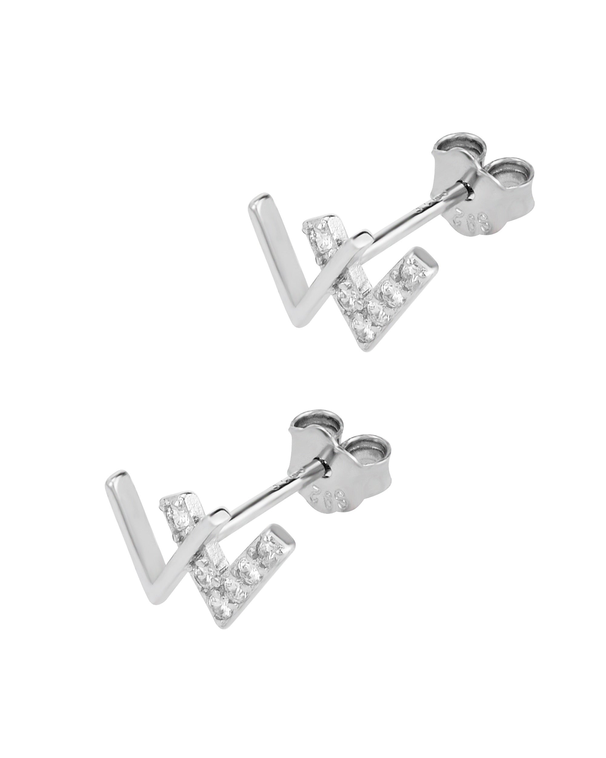 Boucles d'oreilles en argent massif double V serti de pierres
