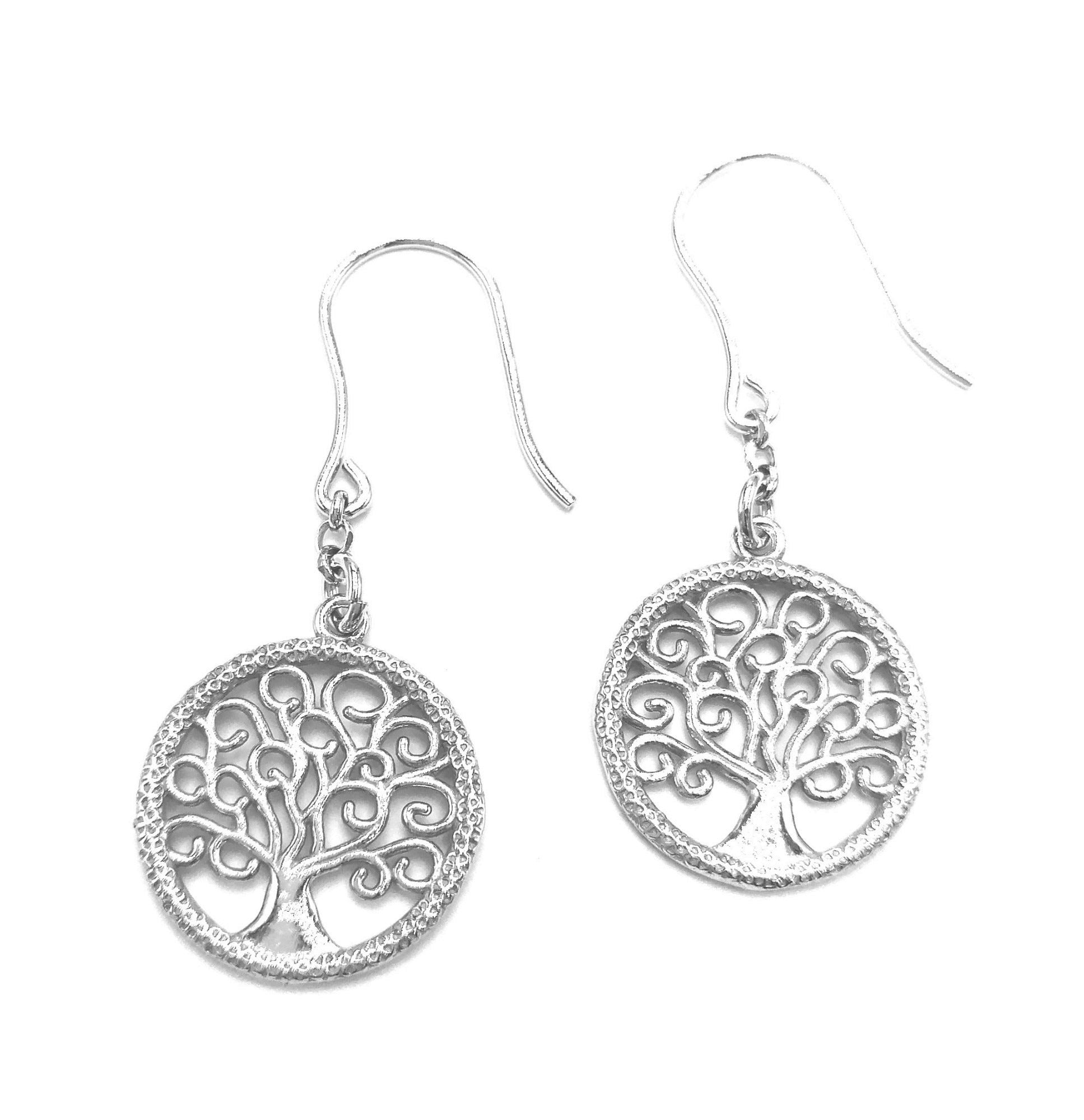 Boucles d'oreilles crochet en argent avec arbre de vie 