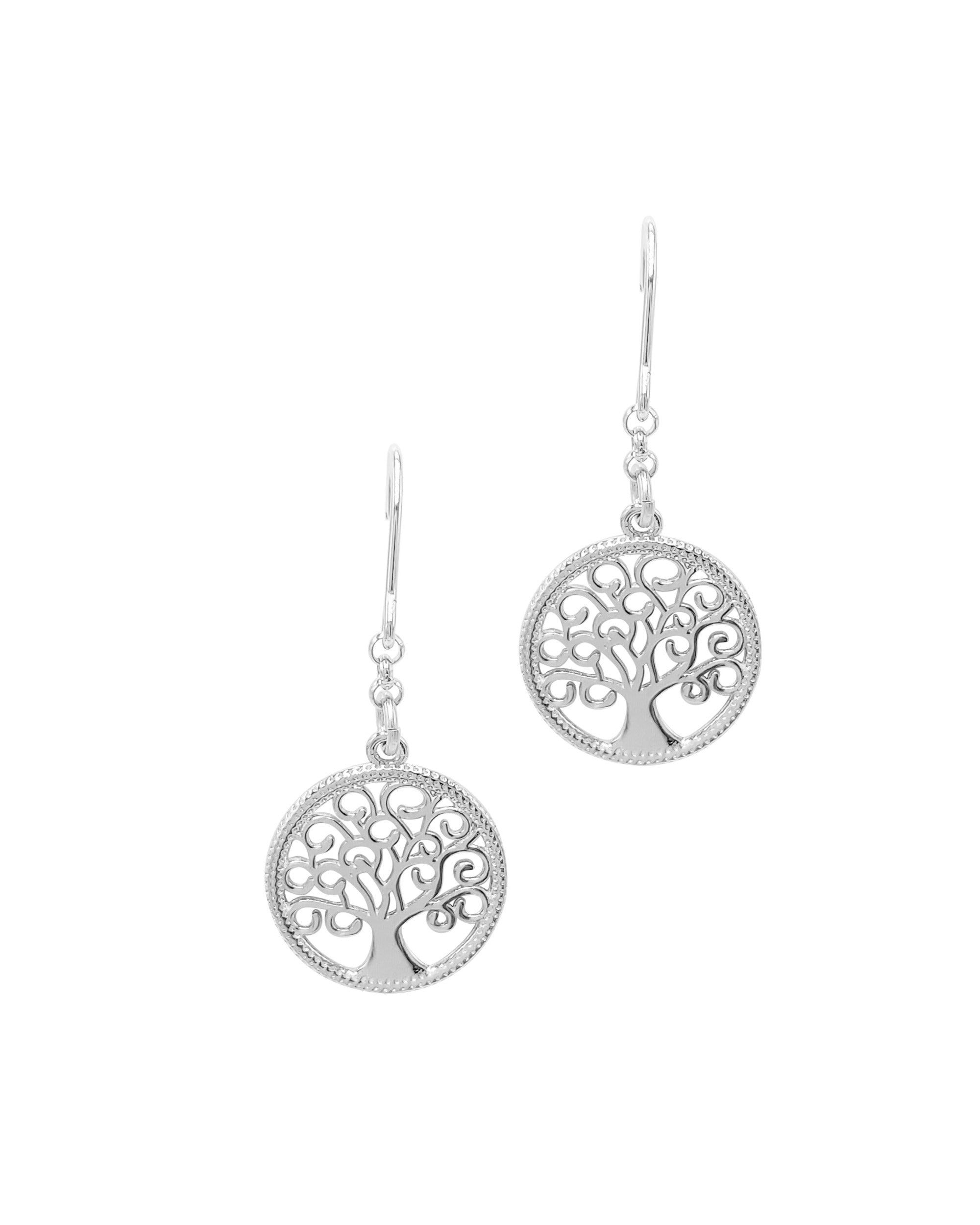 Boucles d'oreilles crochet en argent avec arbre de vie 