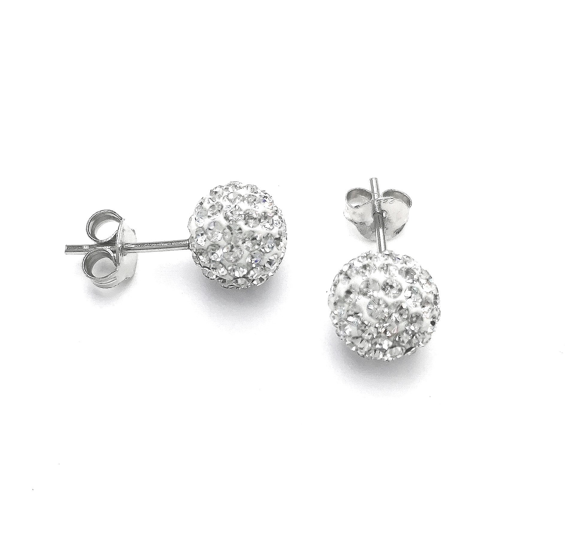 BOUCLES D'OREILLES EN ARGENT BOULE STRASS