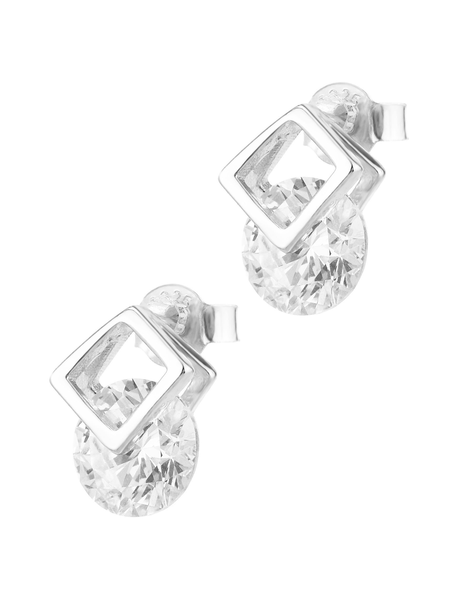 Boucles d'oreilles en argent motif carré et solitaire