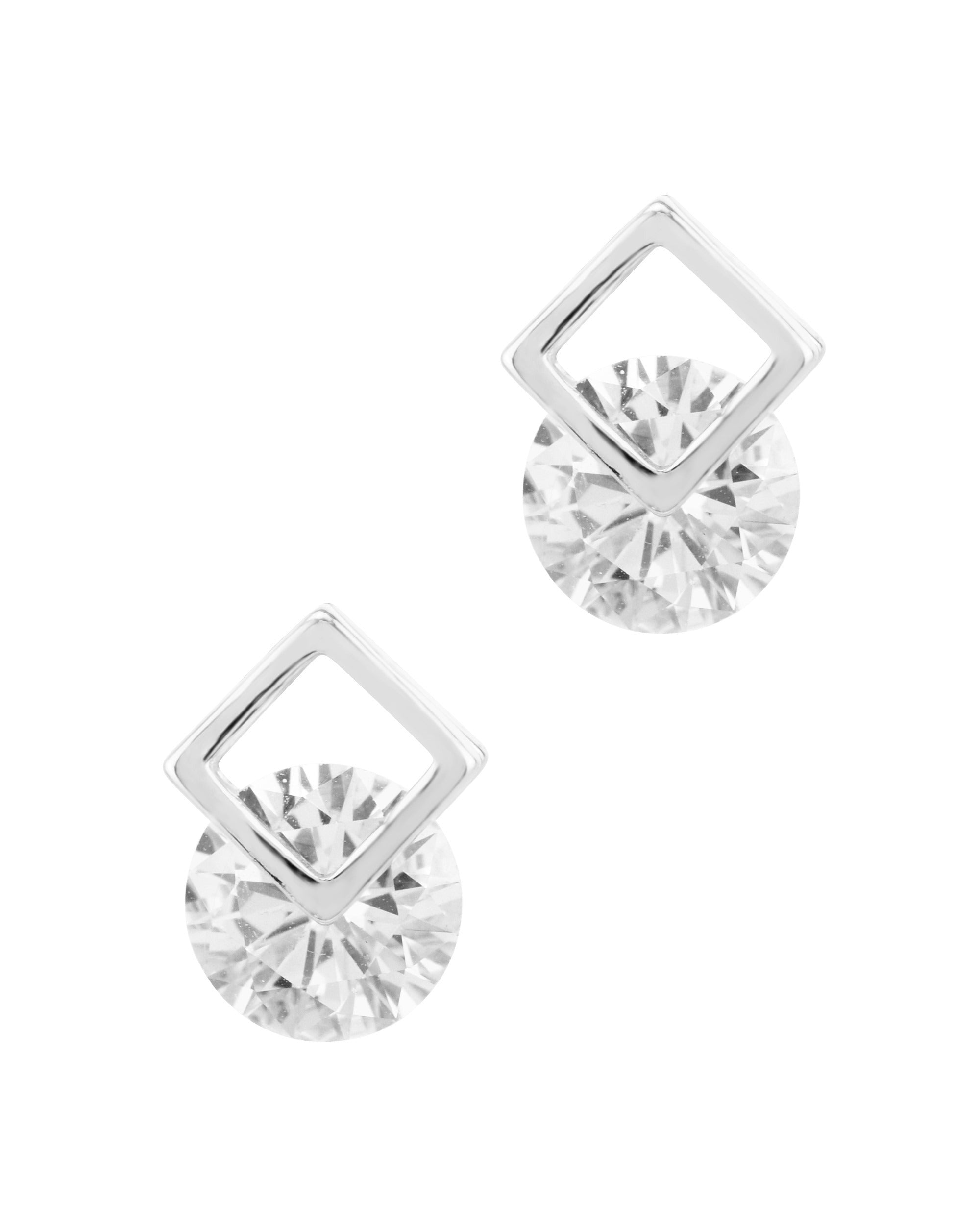 Boucles d'oreilles en argent motif carré et solitaire