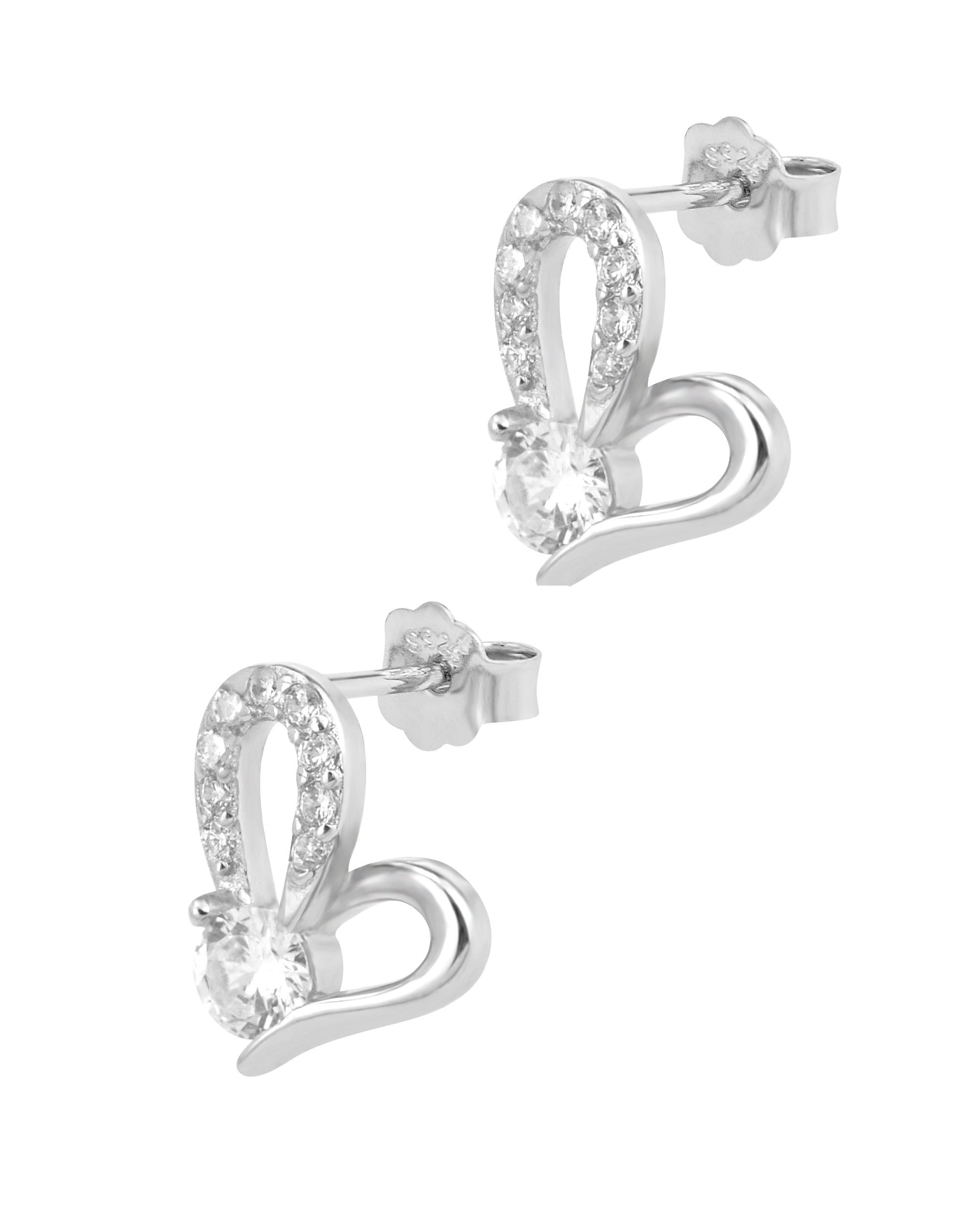 Boucles d'oreilles en argent massif motif coeur avec pierres