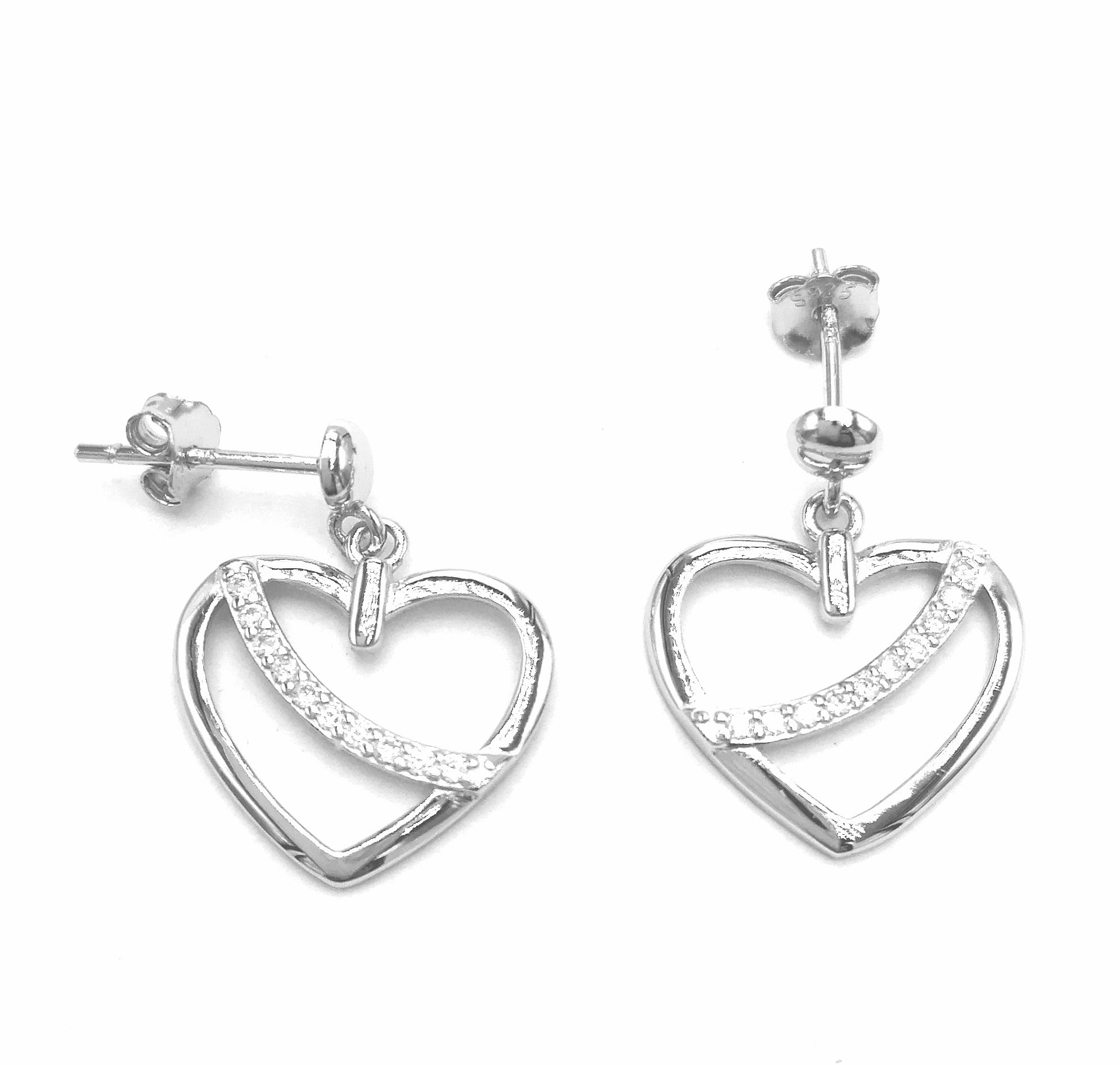 BOUCLES D'OREILLES EN ARGENT COEUR PENDANT