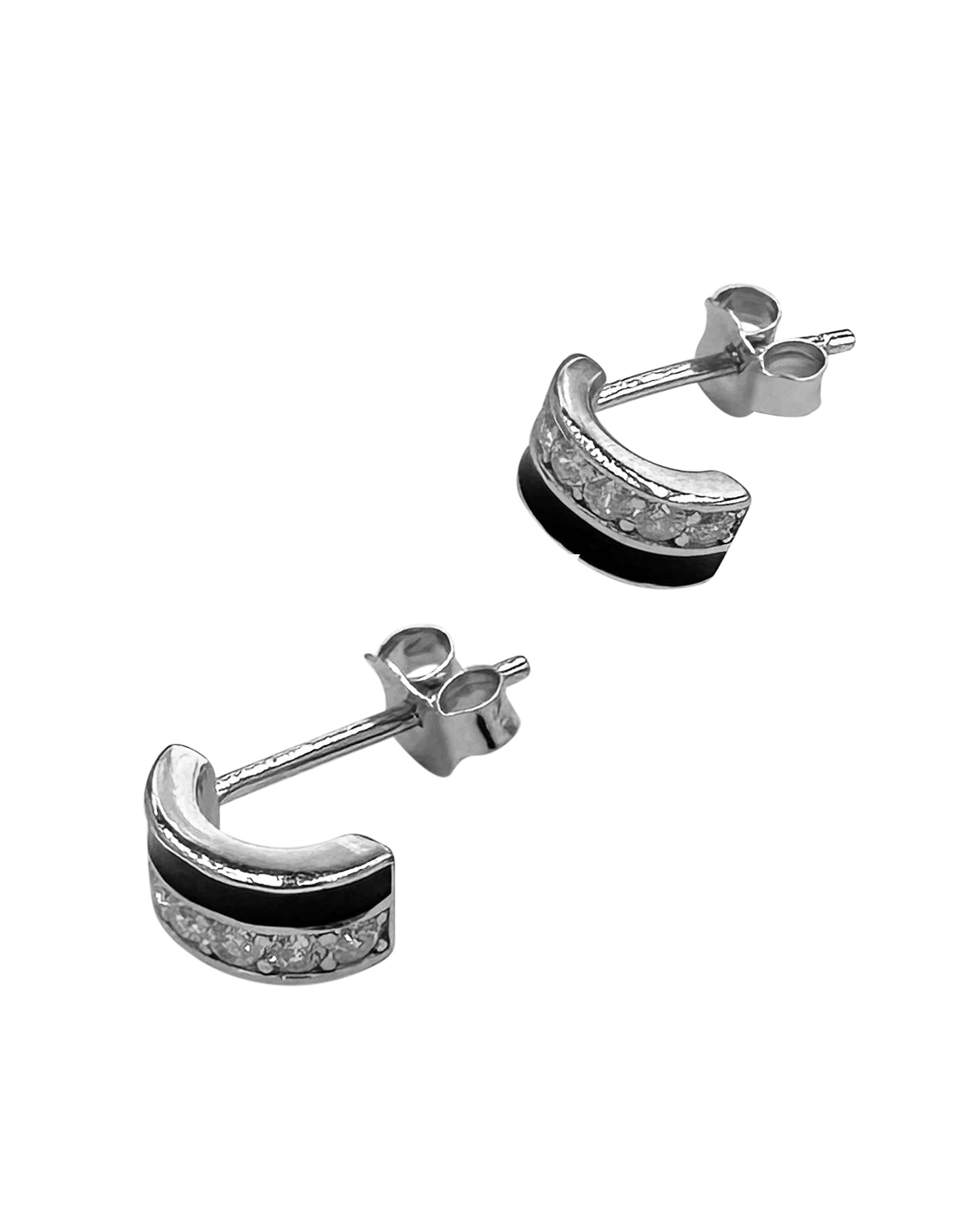 Petites boucles d'oreilles en argent effet demi créoles noires avec pierres