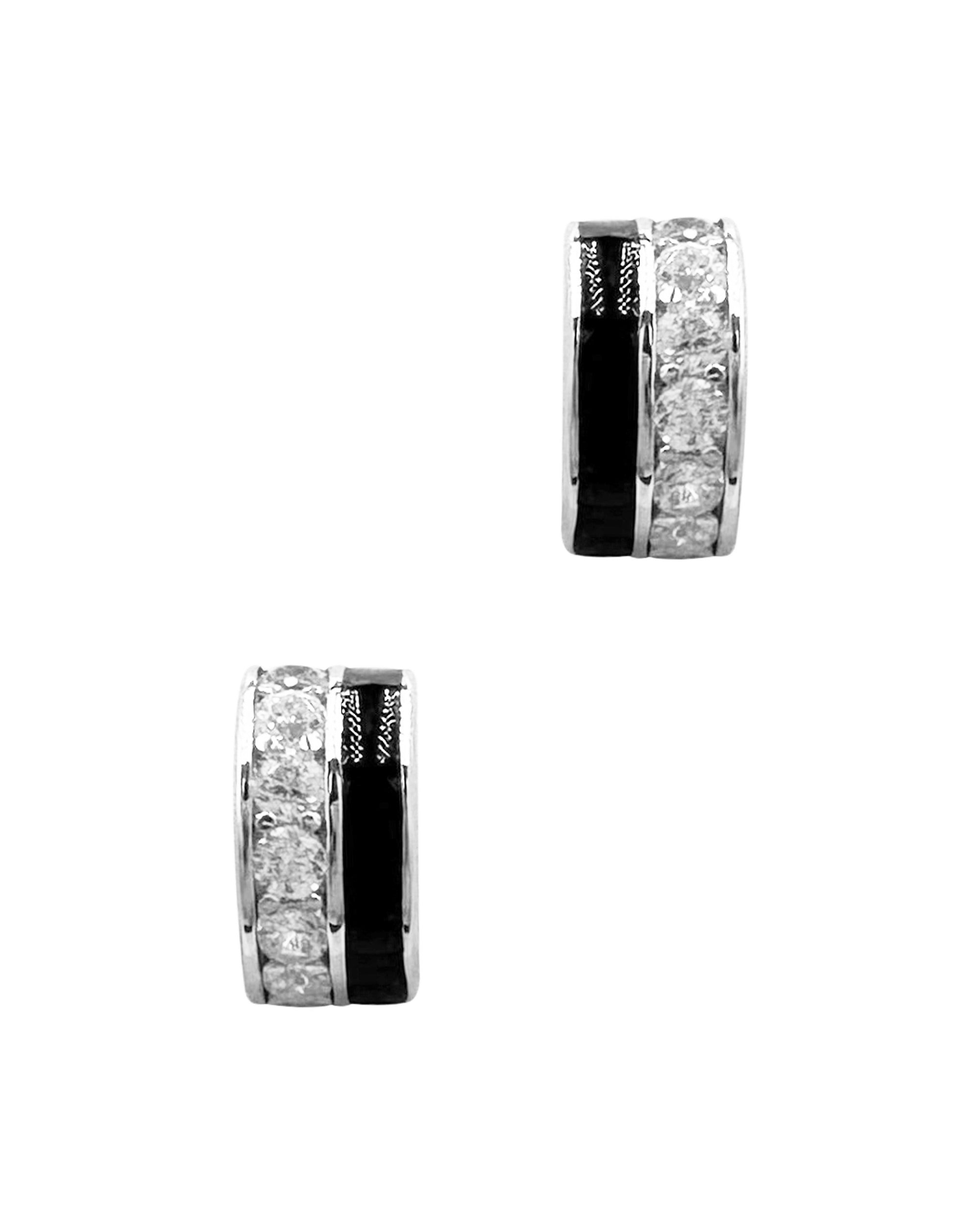 Petites boucles d'oreilles en argent effet demi créoles noires avec pierres