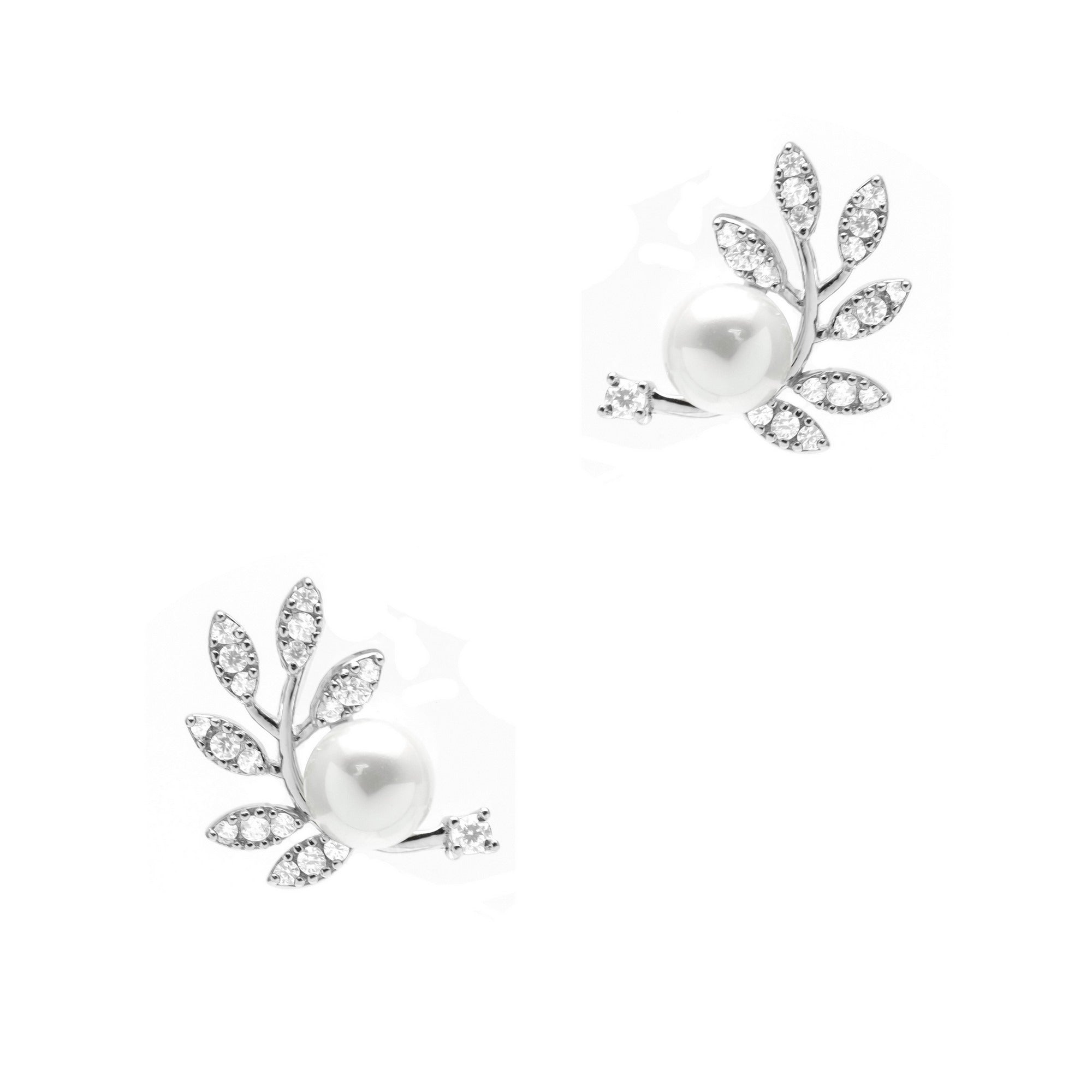 BOUCLES D'OREILLES EN ARGENT FEUILLE ET PERLE