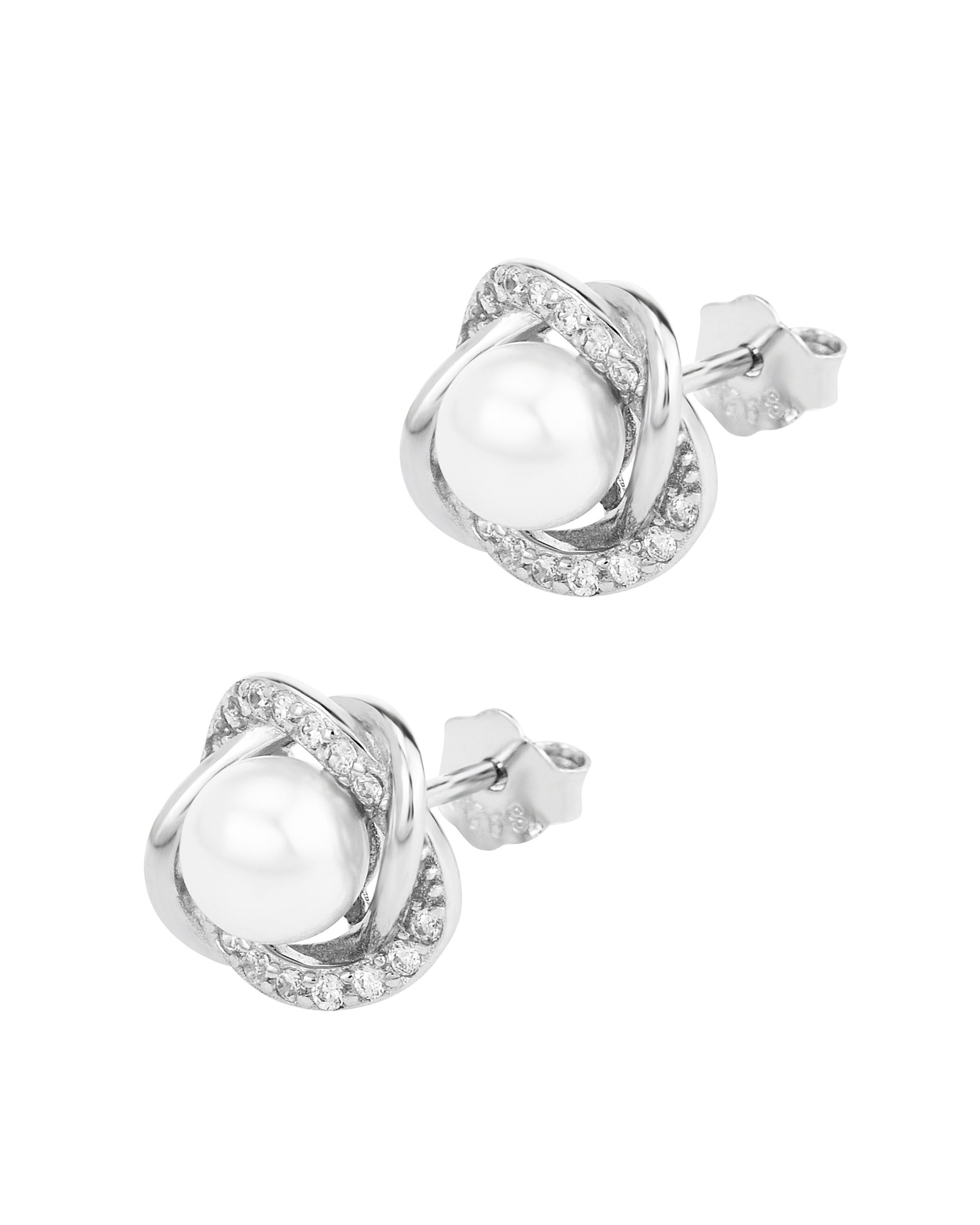 Boucles d'oreilles en argent massif motif fleur et perle