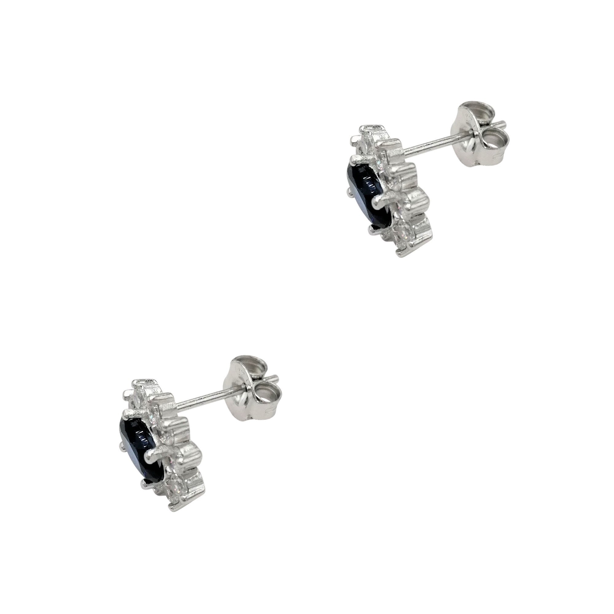 Boucles d'oreilles en argent massif en forme de fleur avec pierre bleu saphir