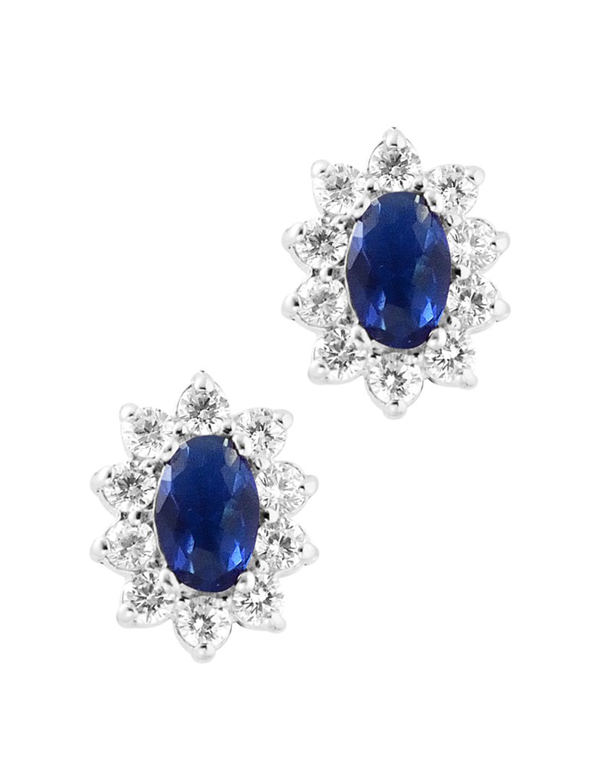 Boucles d'oreilles en argent massif en forme de fleur avec pierre bleu saphir