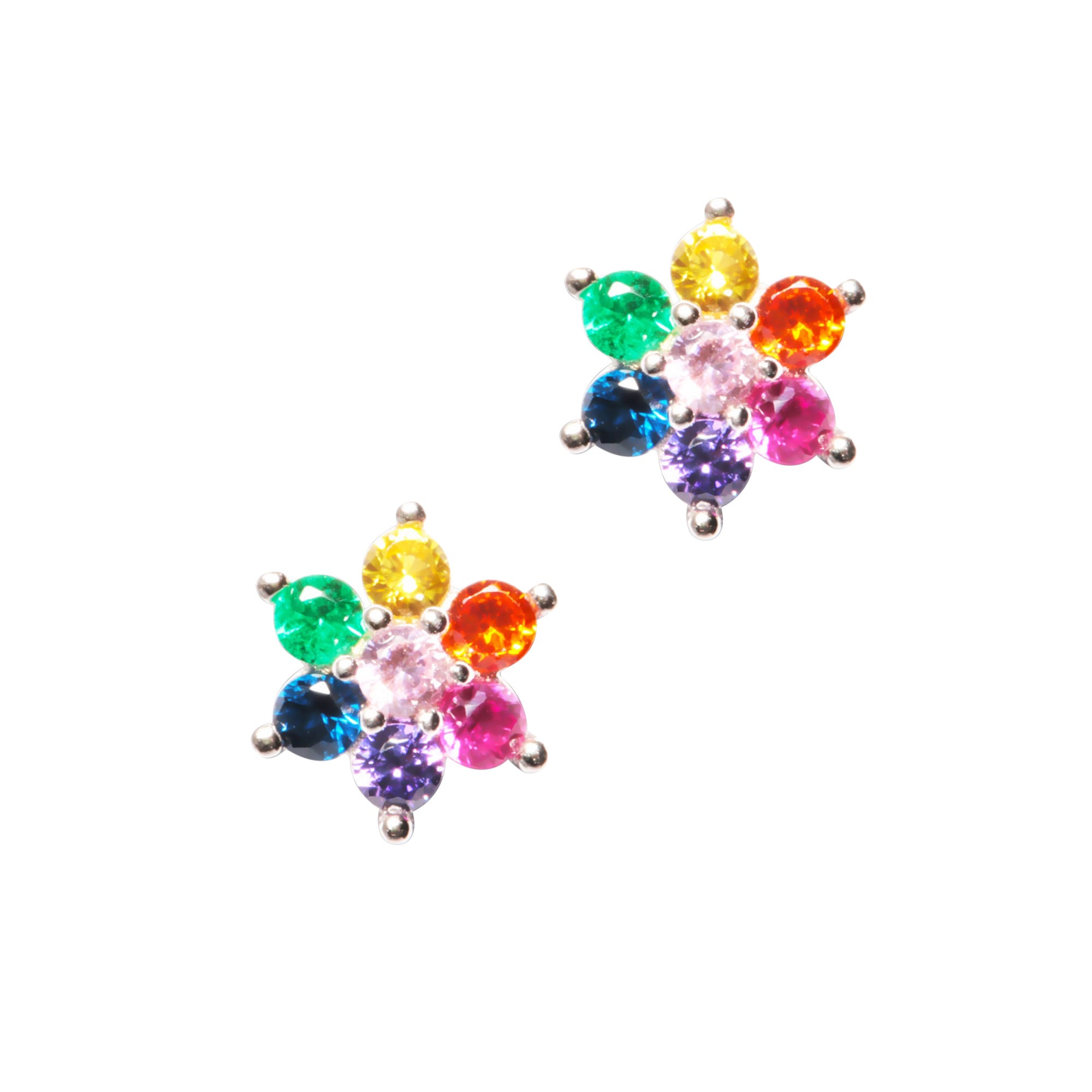 BOUCLES D'OREILLES EN ARGENT FLEUR MULTICOLORE