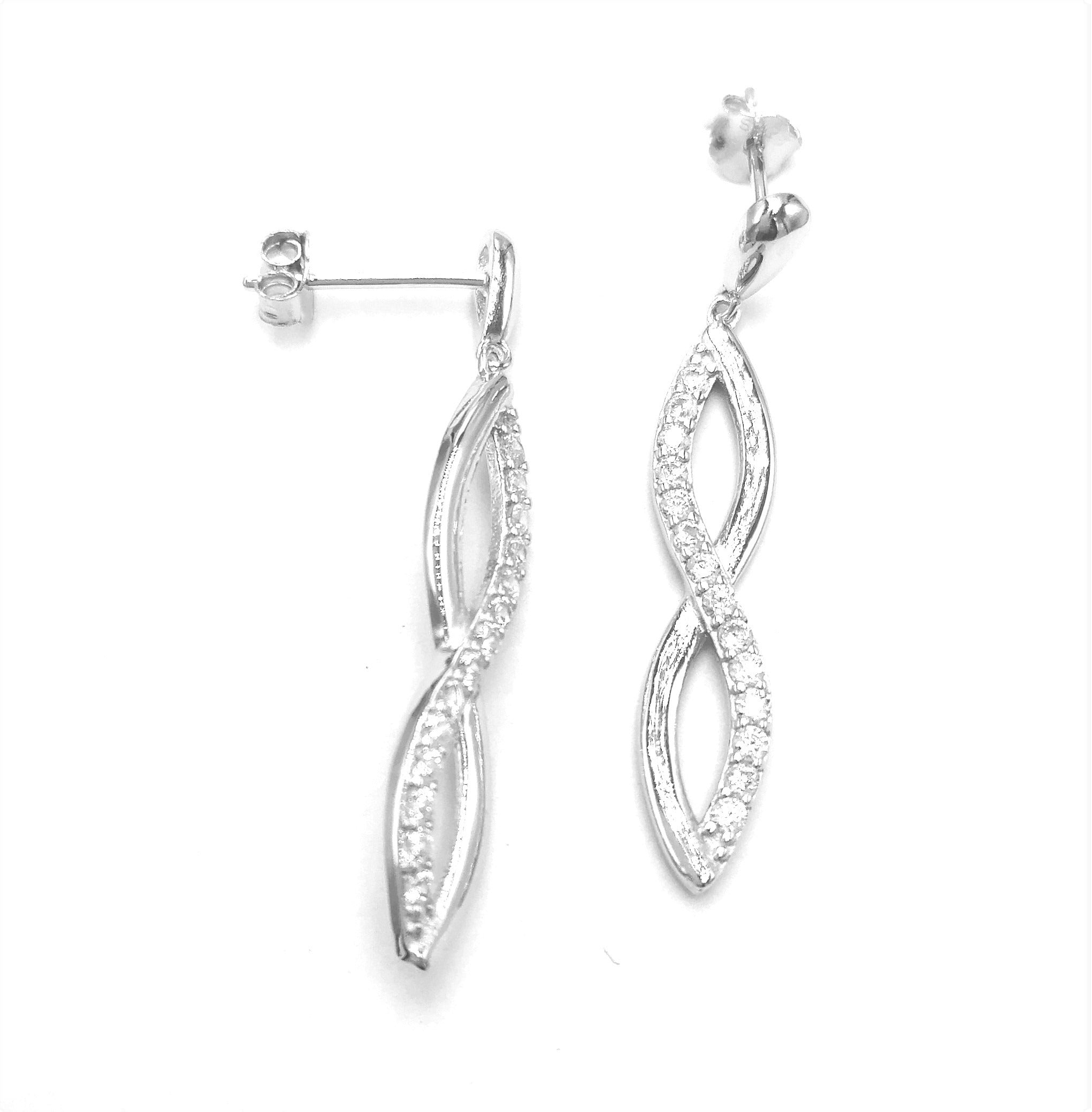 Boucles d'oreilles pendantes en argent massif rhodié serties de pierres