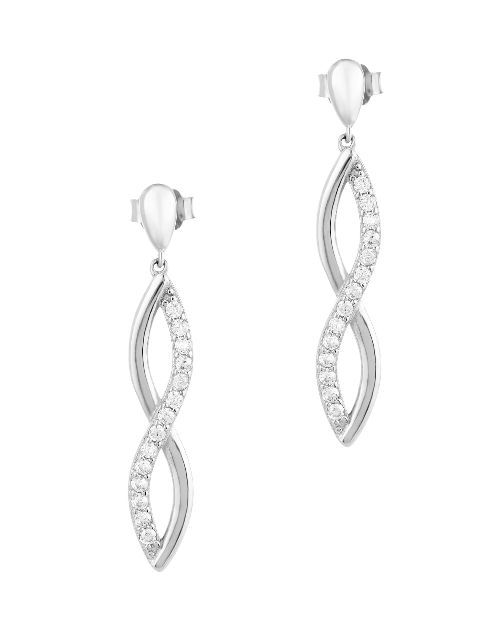 Boucles d'oreilles pendantes en argent massif rhodié serties de pierres
