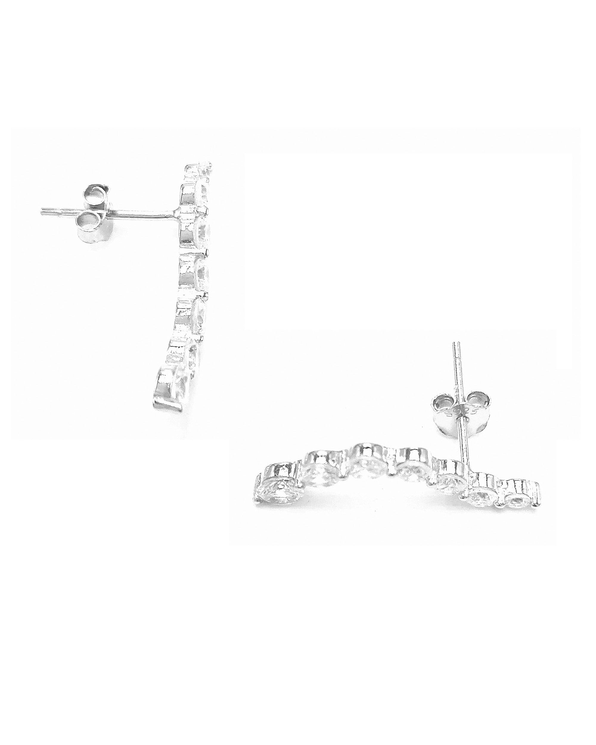 BOUCLES D'OREILLES EN ARGENT LIGNE ONDULEE AVEC PIERRES