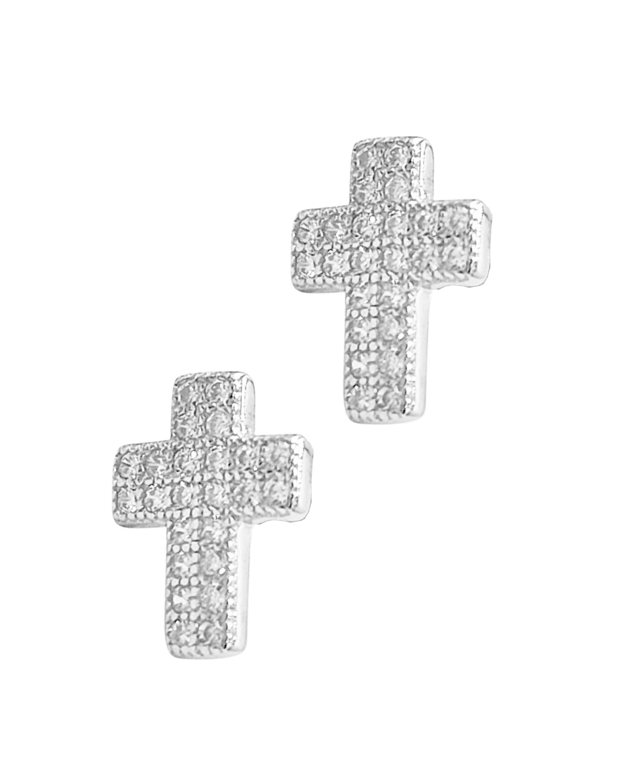BOUCLES D'OREILLES EN ARGENT MOTIF CROIX SERTIE DE PIERRES