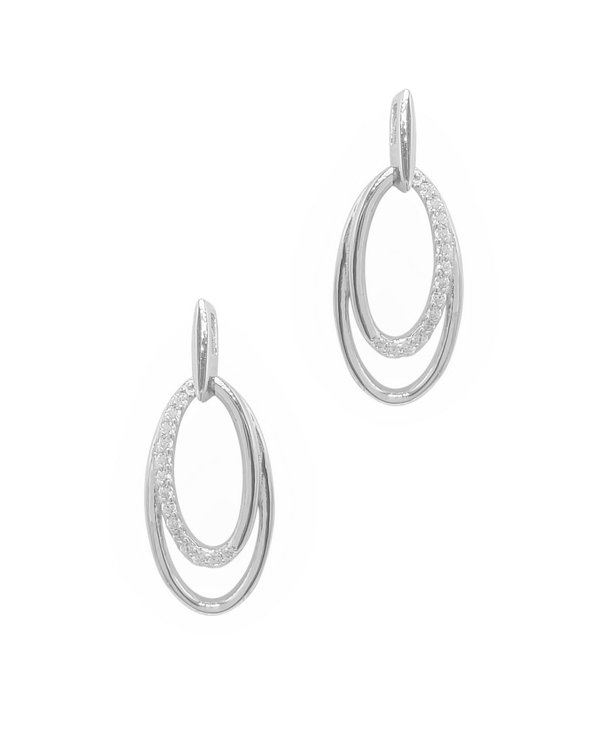 BOUCLES D'OREILLES EN ARGENT OVALES PENDANTS AVEC PIERRES