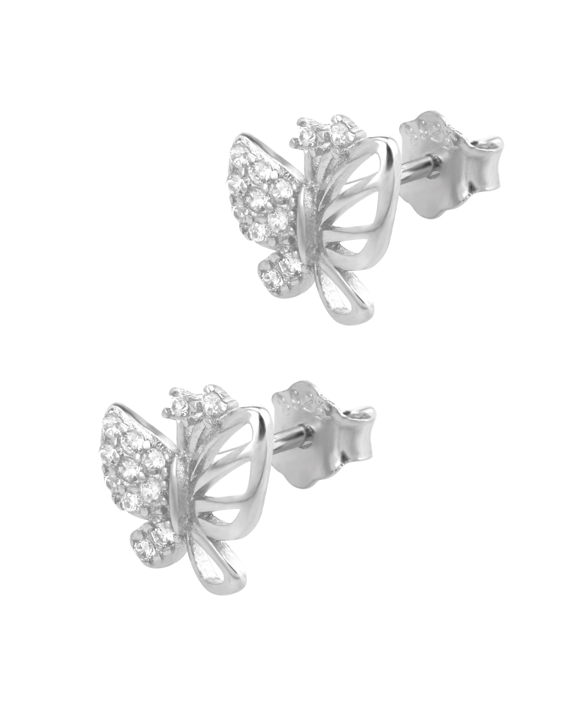 Boucles d'oreilles en argent massif motif papillons avec pierres